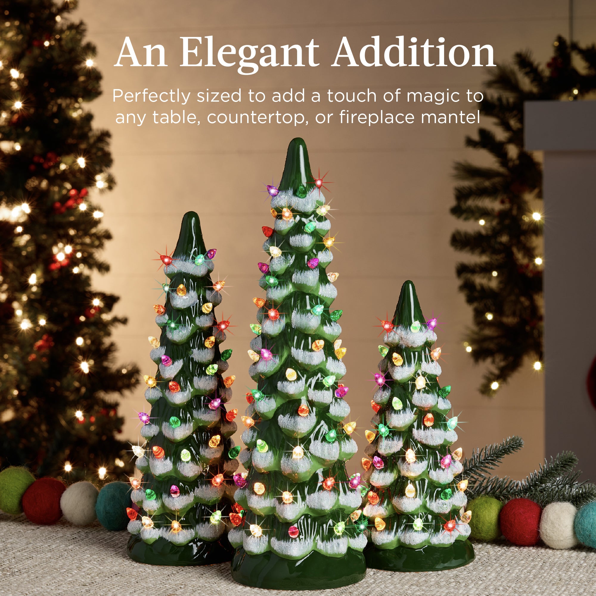 Set of 3 XL Pre-Lit Ceramic Tabletop Christmas Trees