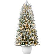 Pre-Lit Potted Flocked Christmas Tree w/ Twinkling White LEDs