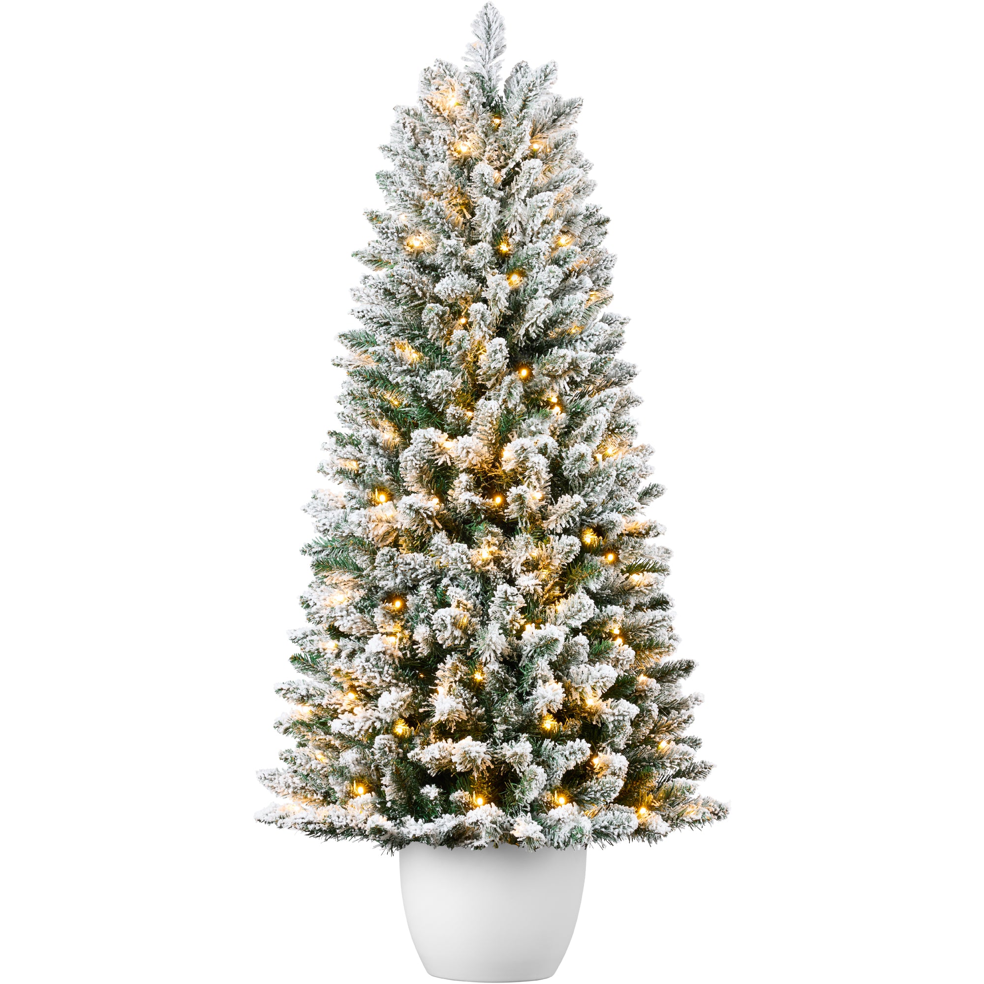 Pre-Lit Potted Flocked Christmas Tree w/ Twinkling White LEDs