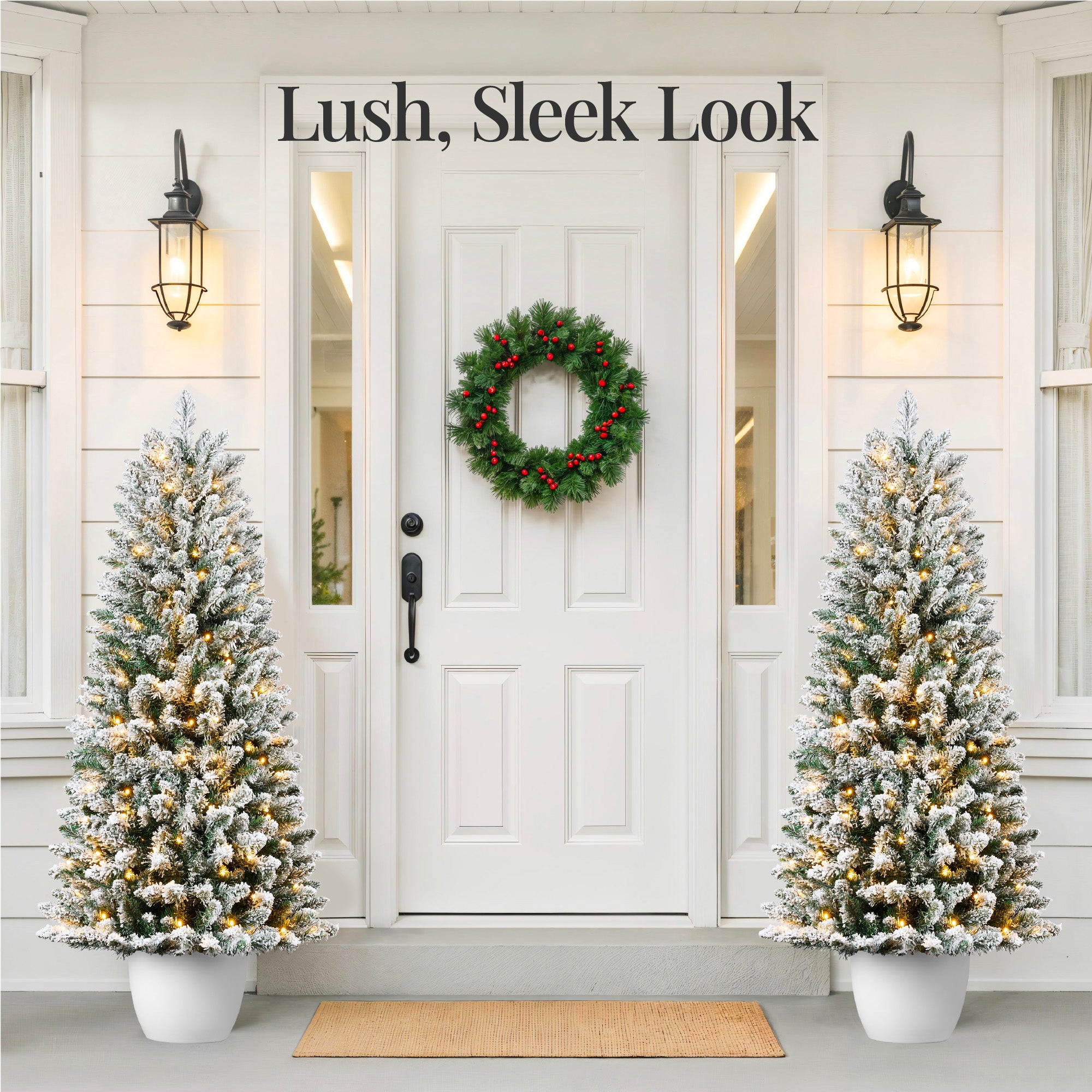 Pre-Lit Potted Flocked Christmas Tree w/ Twinkling White LEDs