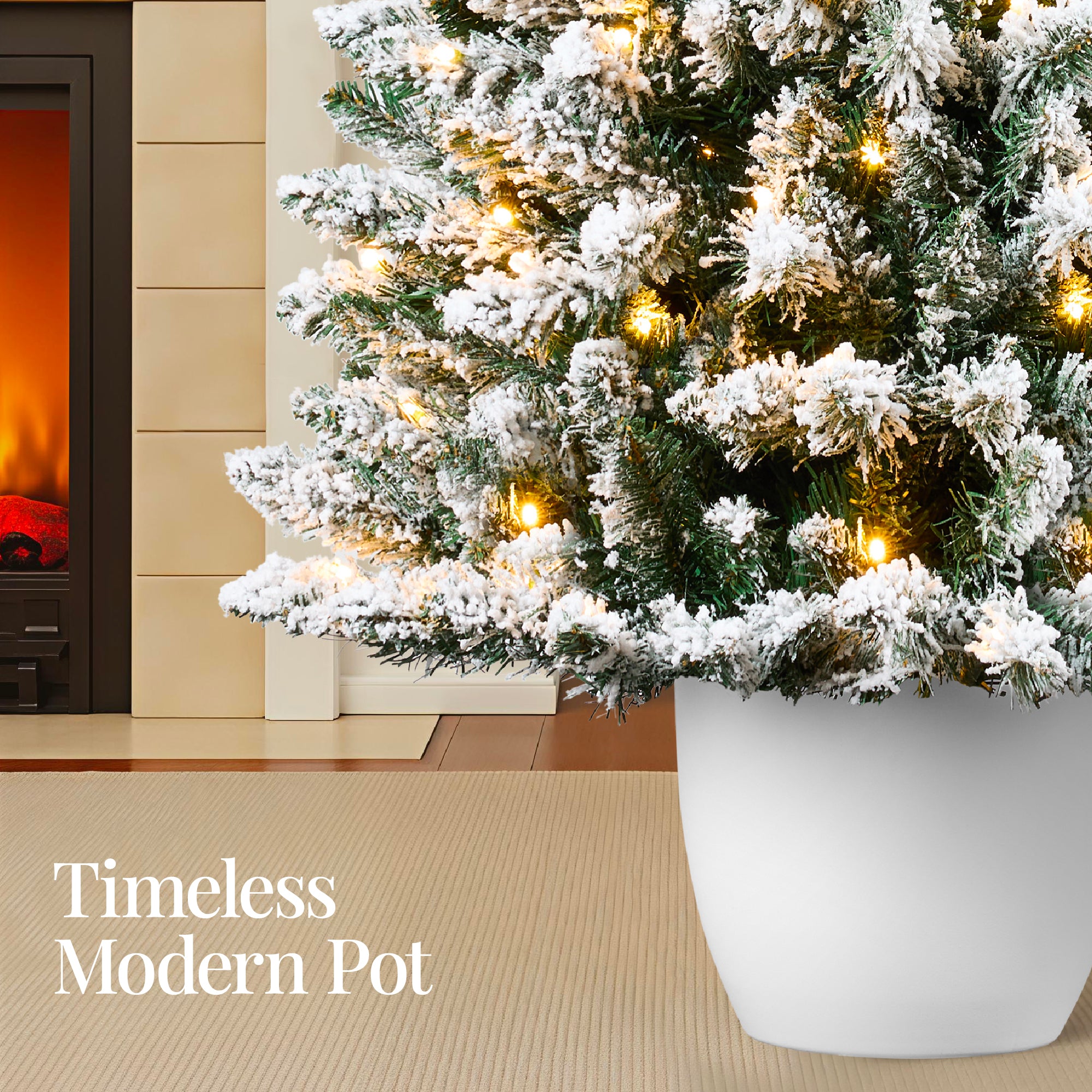 Pre-Lit Potted Flocked Christmas Tree w/ Twinkling White LEDs