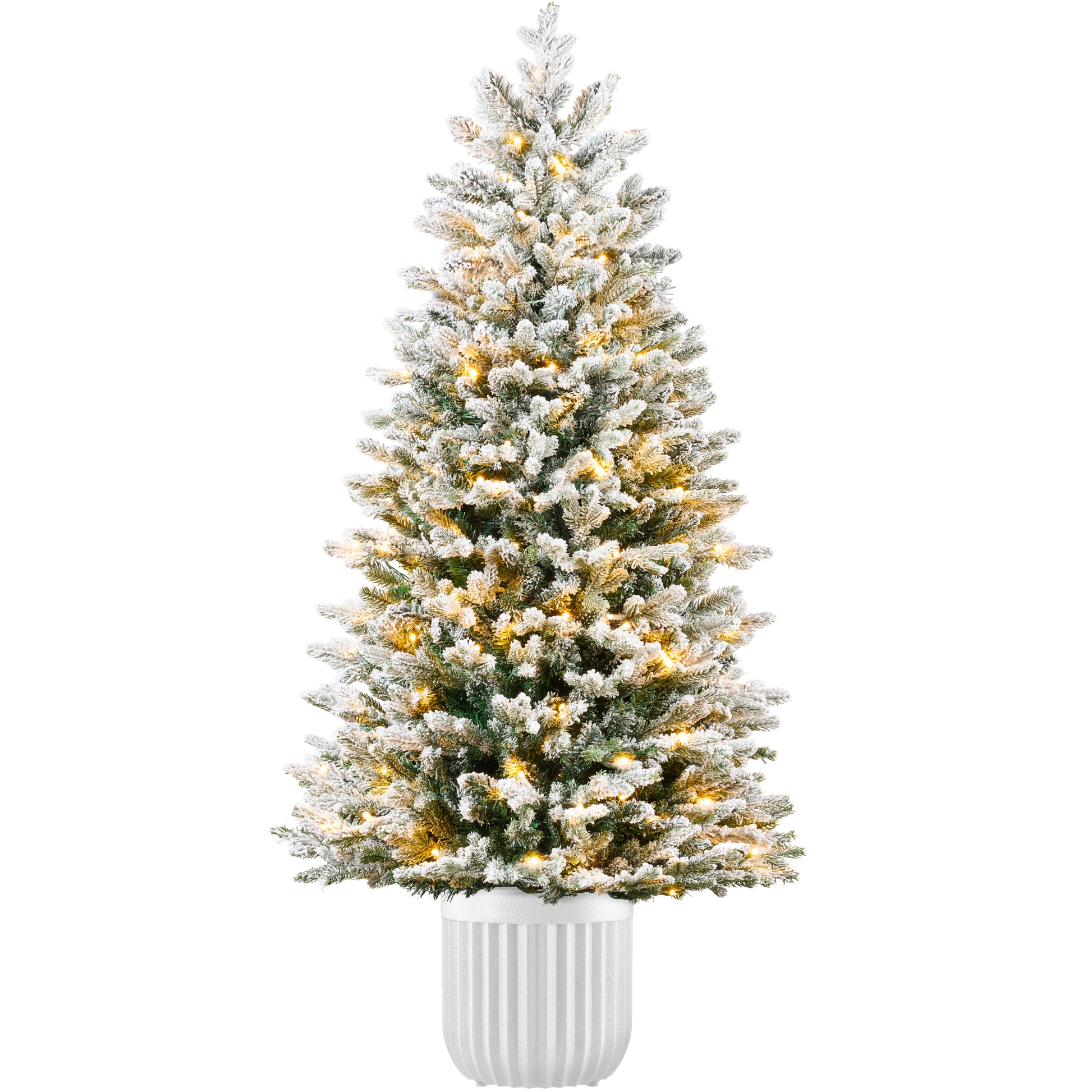 pre lit artificial indoor plants Pre-Lit Potted Flocked Christmas Tree w/Twinkling White & Multi LEDs