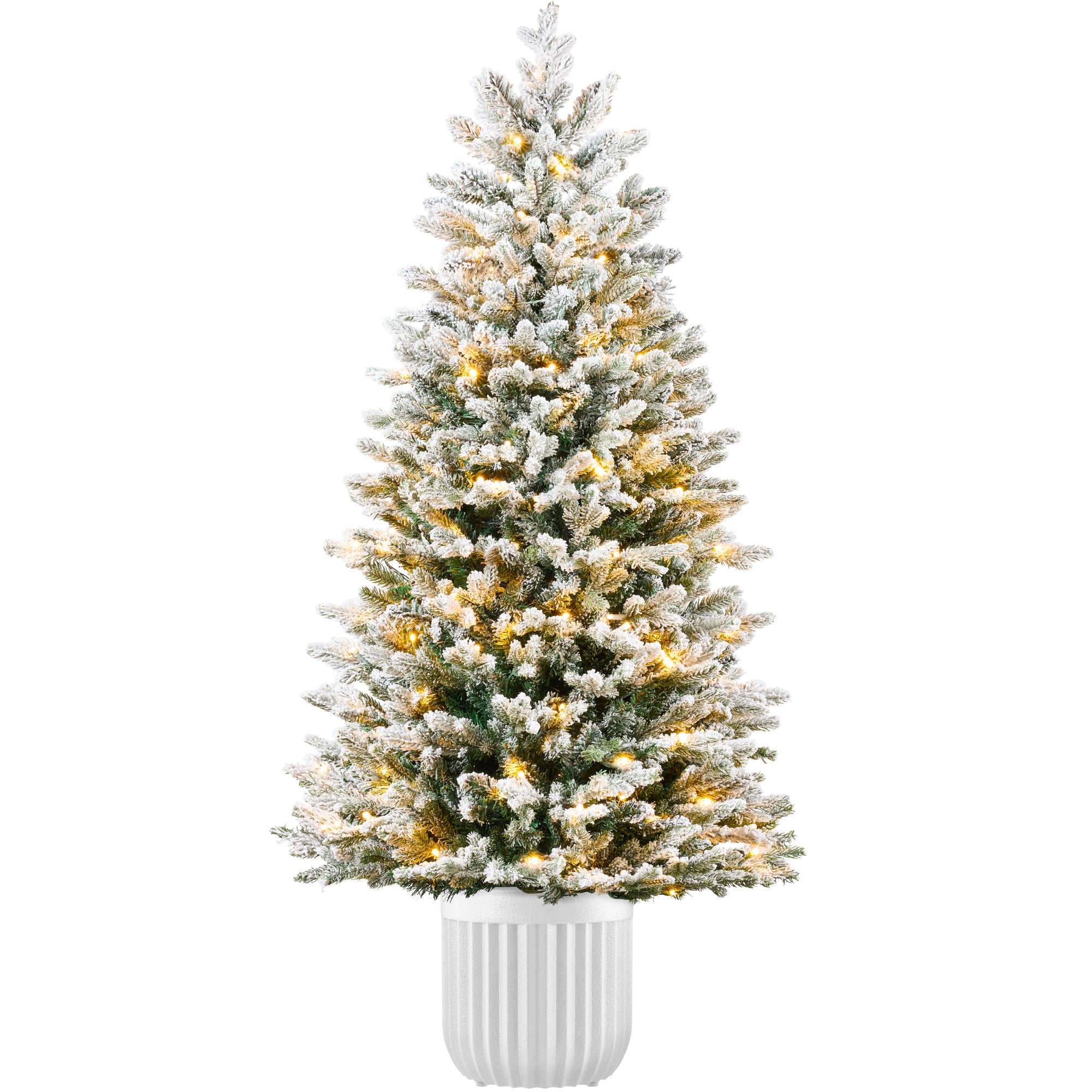 Pre-Lit Potted Flocked Christmas Tree w/Twinkling White & Multi LEDs