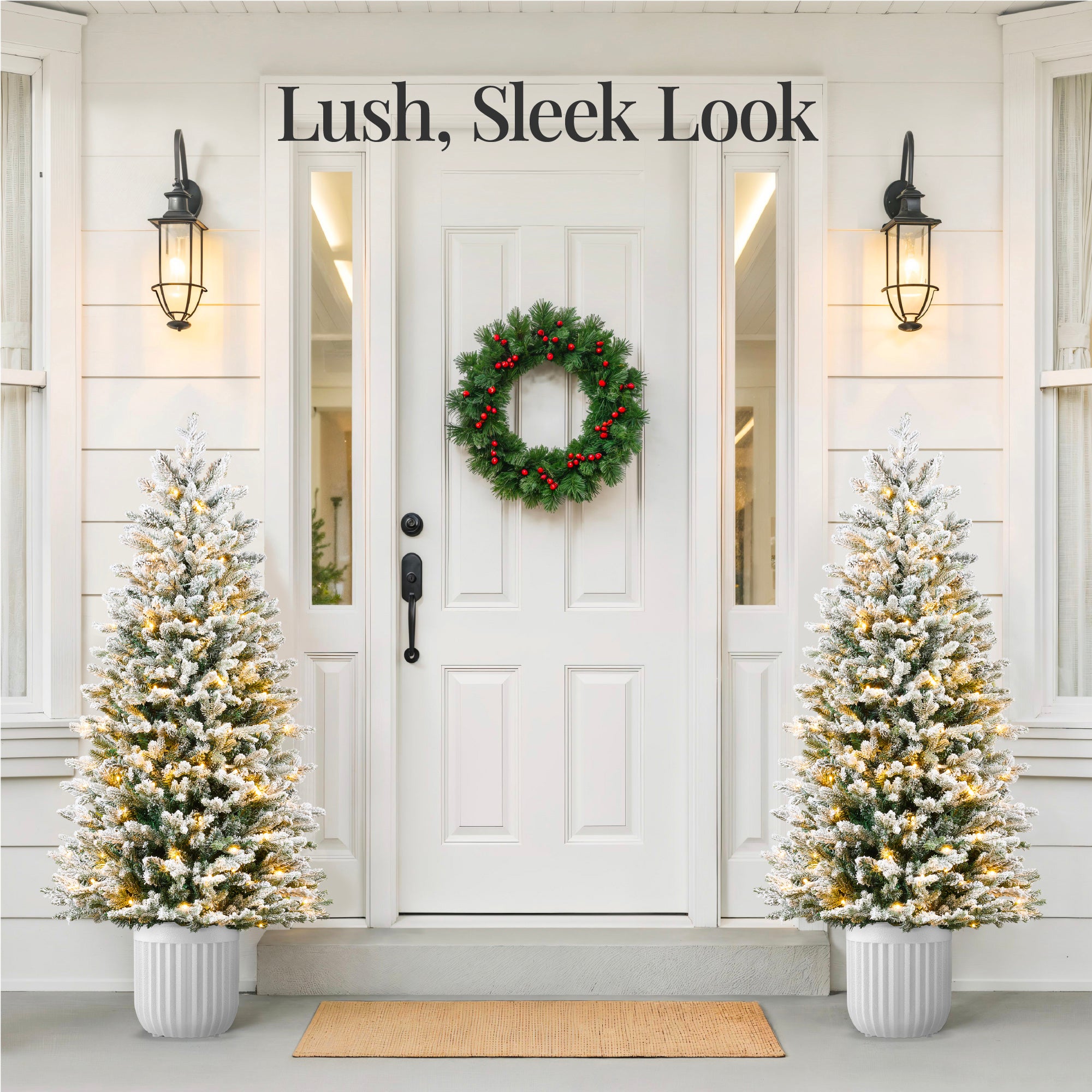 Pre-Lit Potted Flocked Christmas Tree w/Twinkling White & Multi