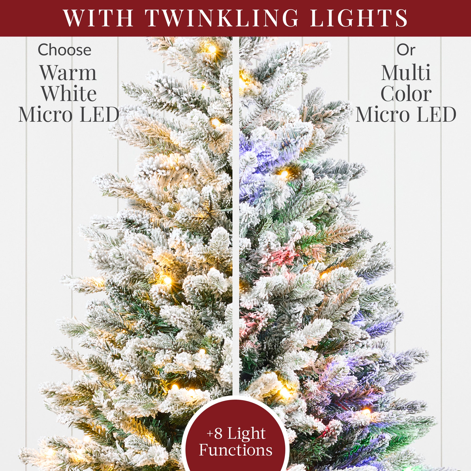 Pre-Lit Potted Flocked Christmas Tree w/Twinkling White & Multi LEDs