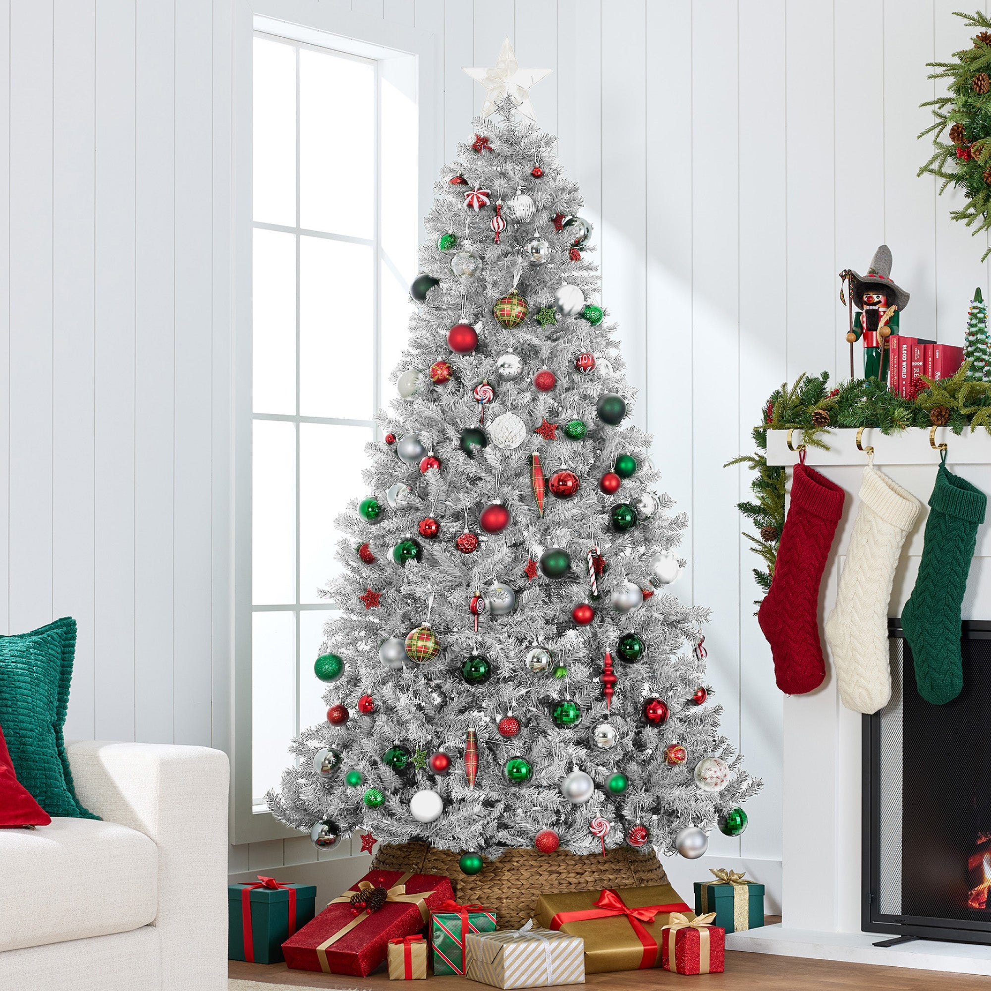 Pre-Lit Artificial White Spruce Christmas Tree, w/Easy Assembly