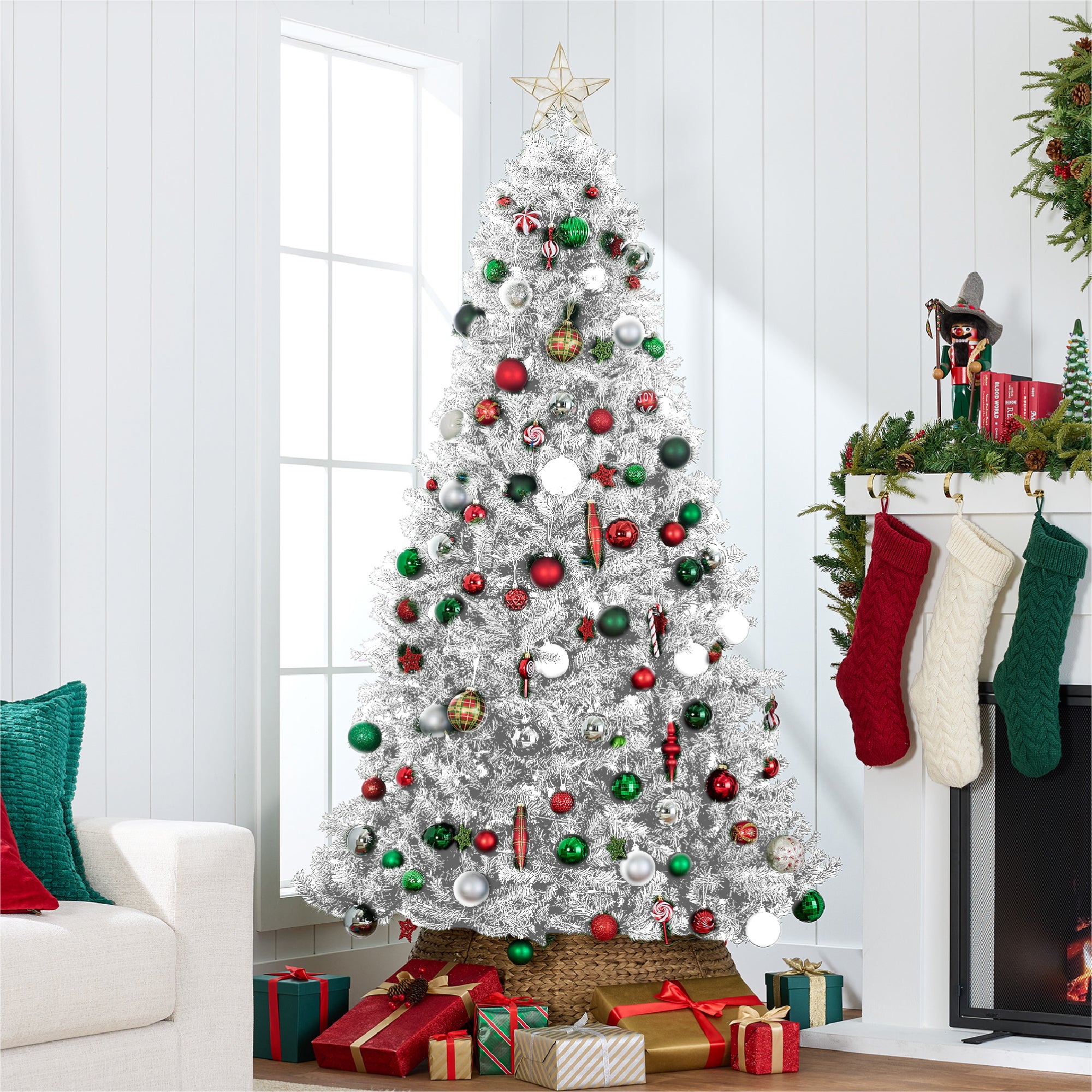 Unlit Artificial White Spruce Christmas Tree, w/Easy Assembly