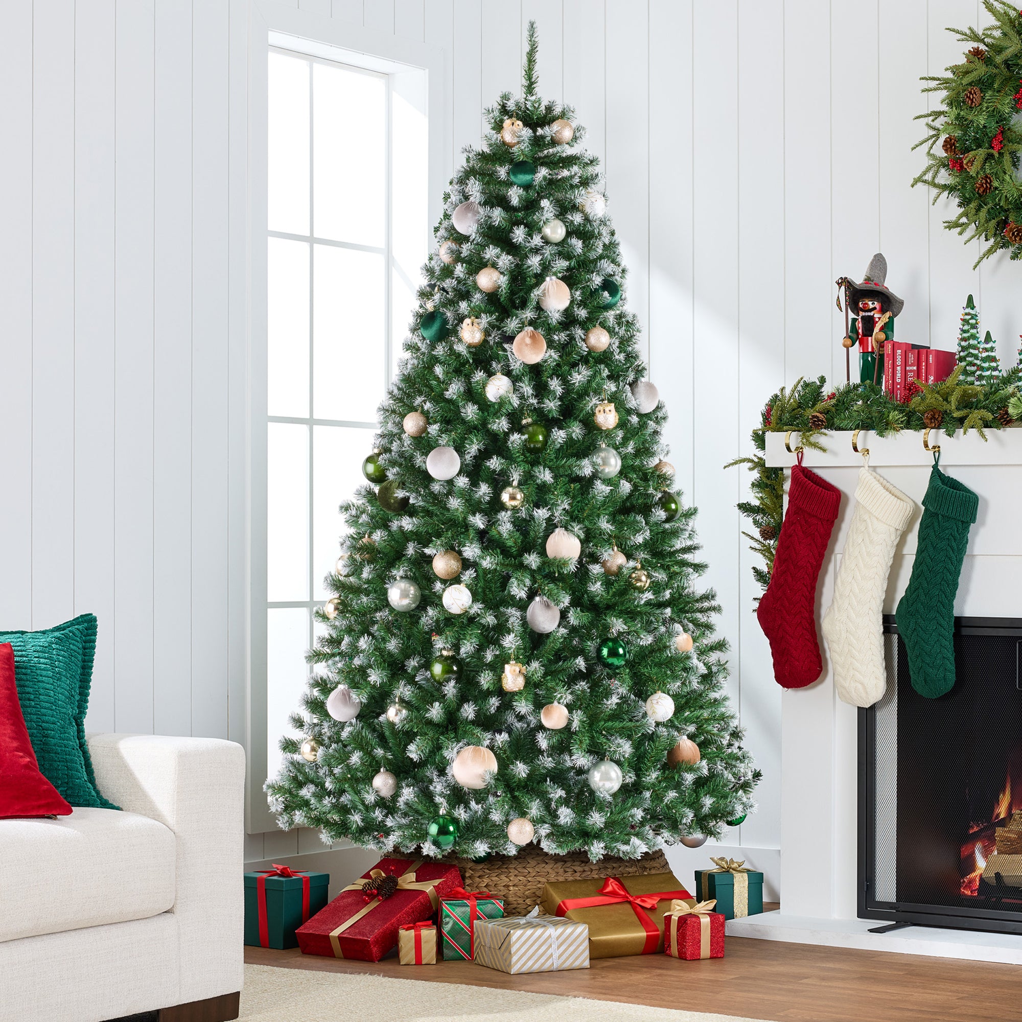 Unlit Frosted Artificial Green Spruce Christmas Tree, w/Easy Assembly