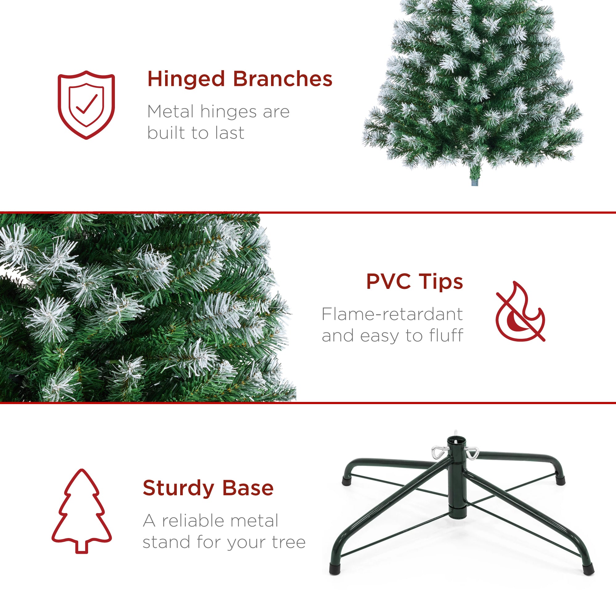 Unlit Frosted Artificial Green Spruce Christmas Tree, w/Easy Assembly