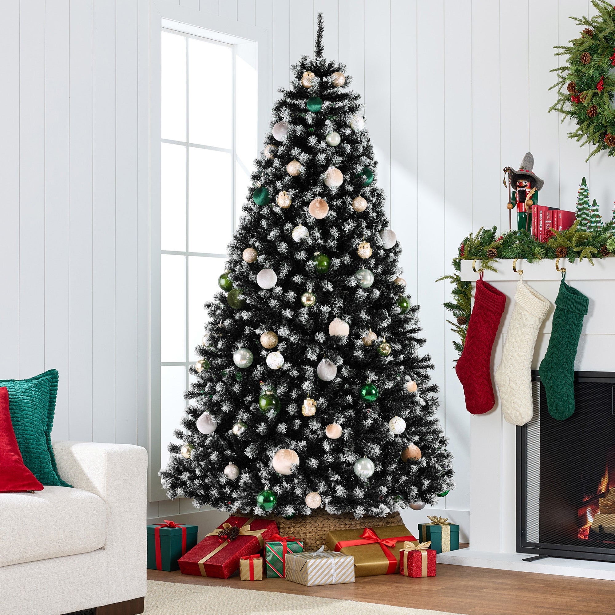 Unlit Frosted Artificial Black Spruce Christmas Tree, w/Easy Assembly