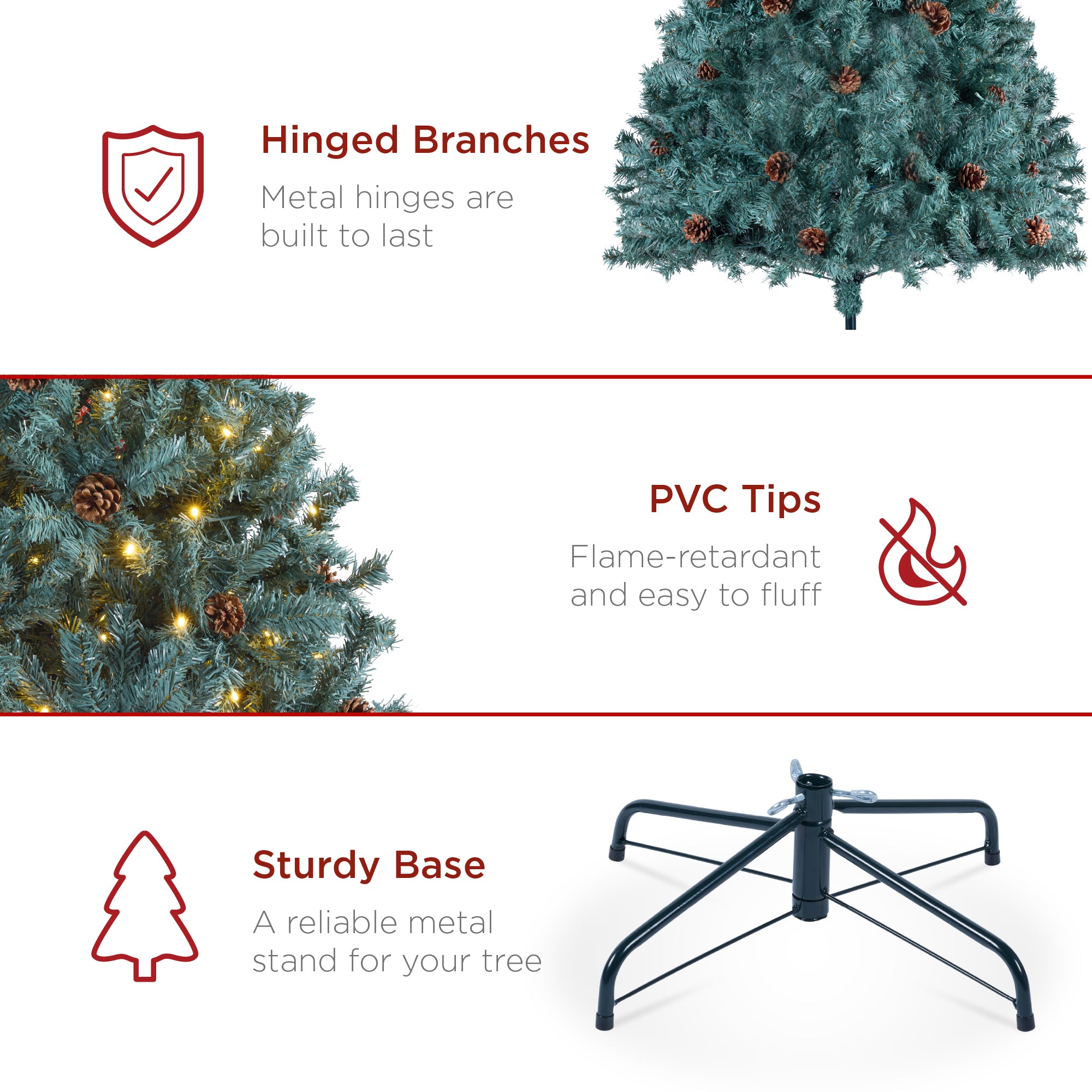 Pre-Lit Pre-Decorated Christmas Tree w/ Pinecones