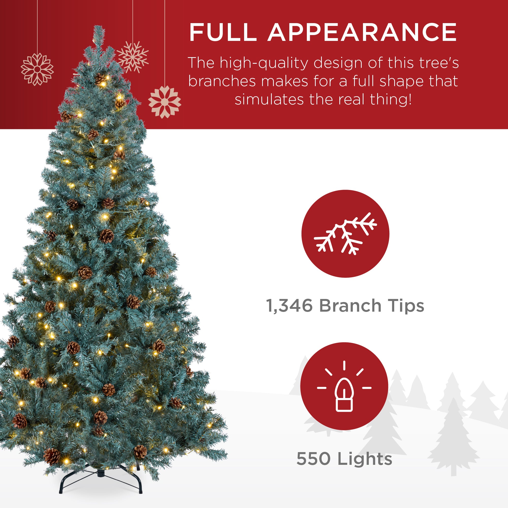 Pre-Lit Pre-Decorated Christmas Tree w/ Pinecones