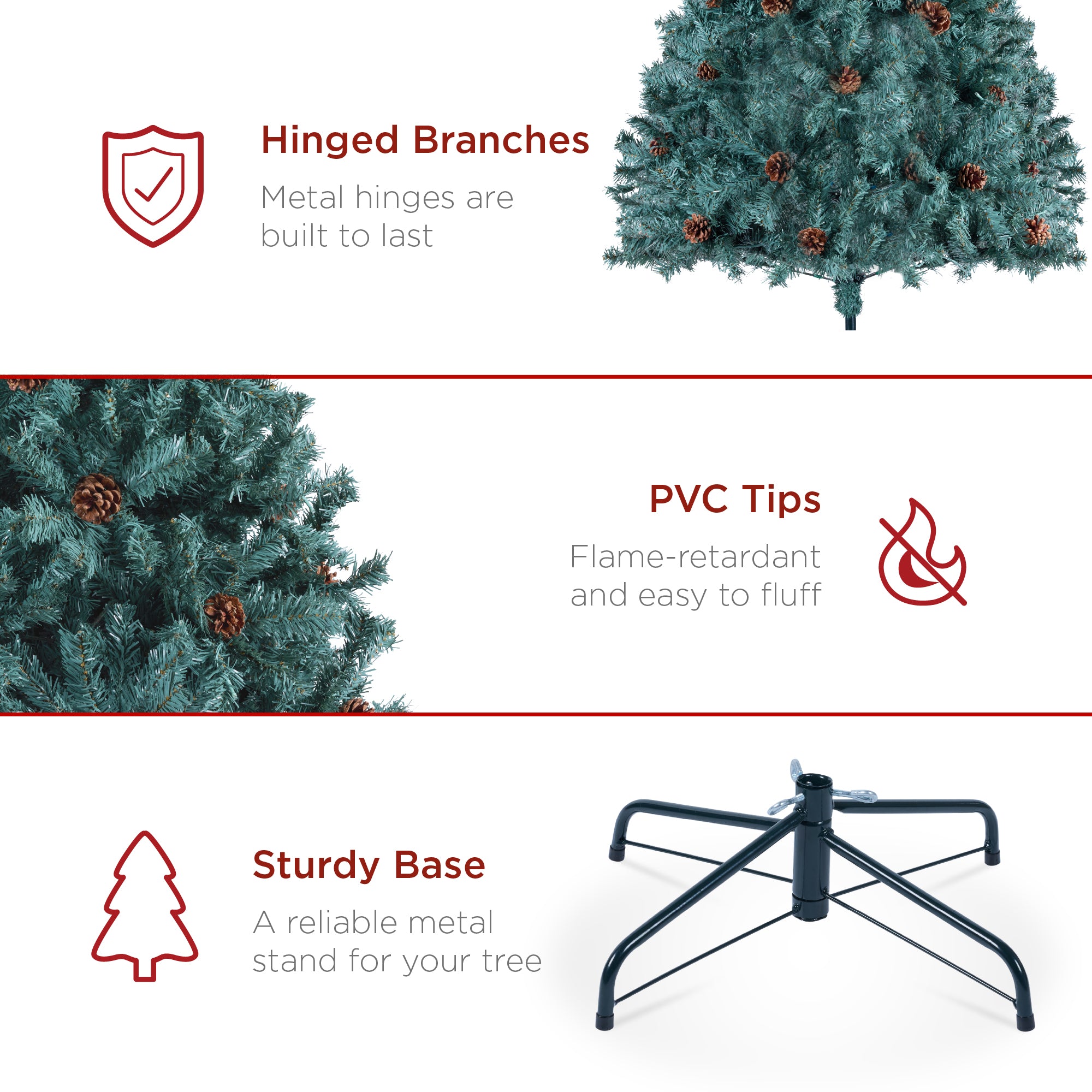 Pre-Decorated Christmas Tree w/ Pinecones, Flocked Branch Tips - Thumbnail 4