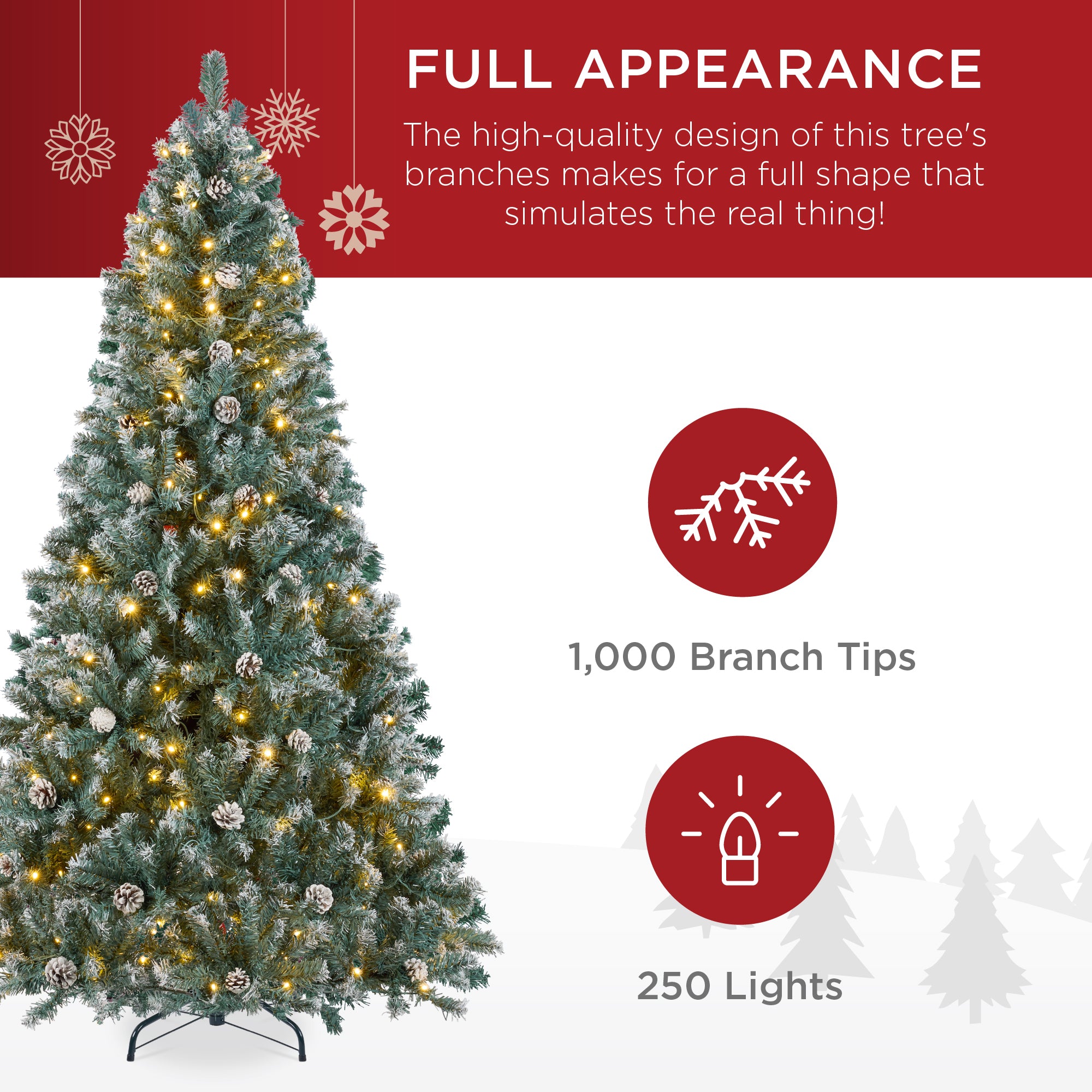 Pre-Decorated Christmas Tree w/ Pinecones, Flocked Branch Tips - Thumbnail 2