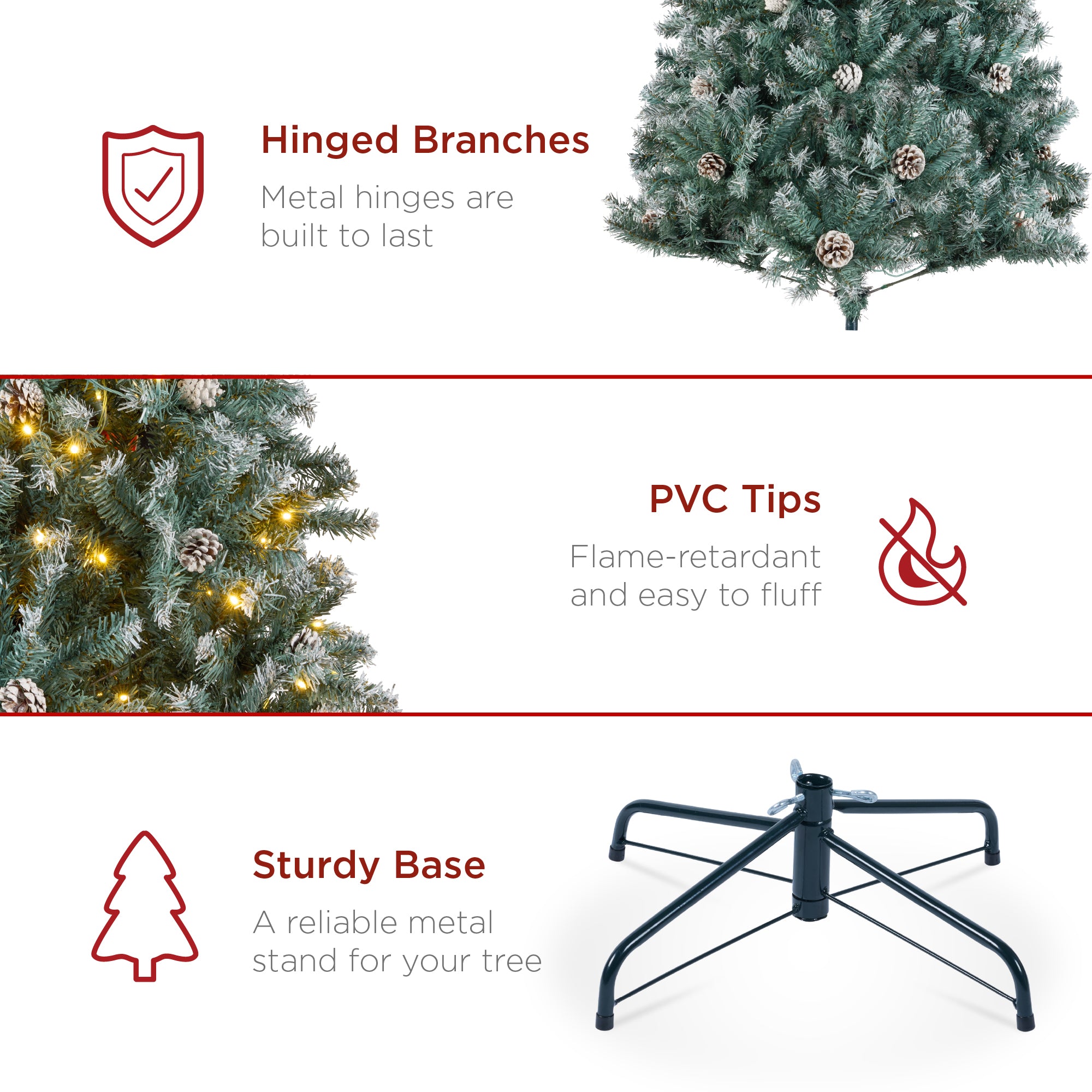 Pre-Lit Pre-Decorated Christmas Tree w/ Flocked Tips, Pinecones