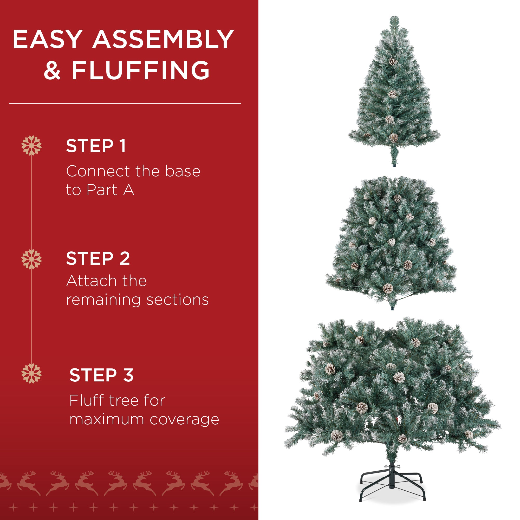 Pre-Decorated Christmas Tree w/ Pinecones, Flocked Branch Tips