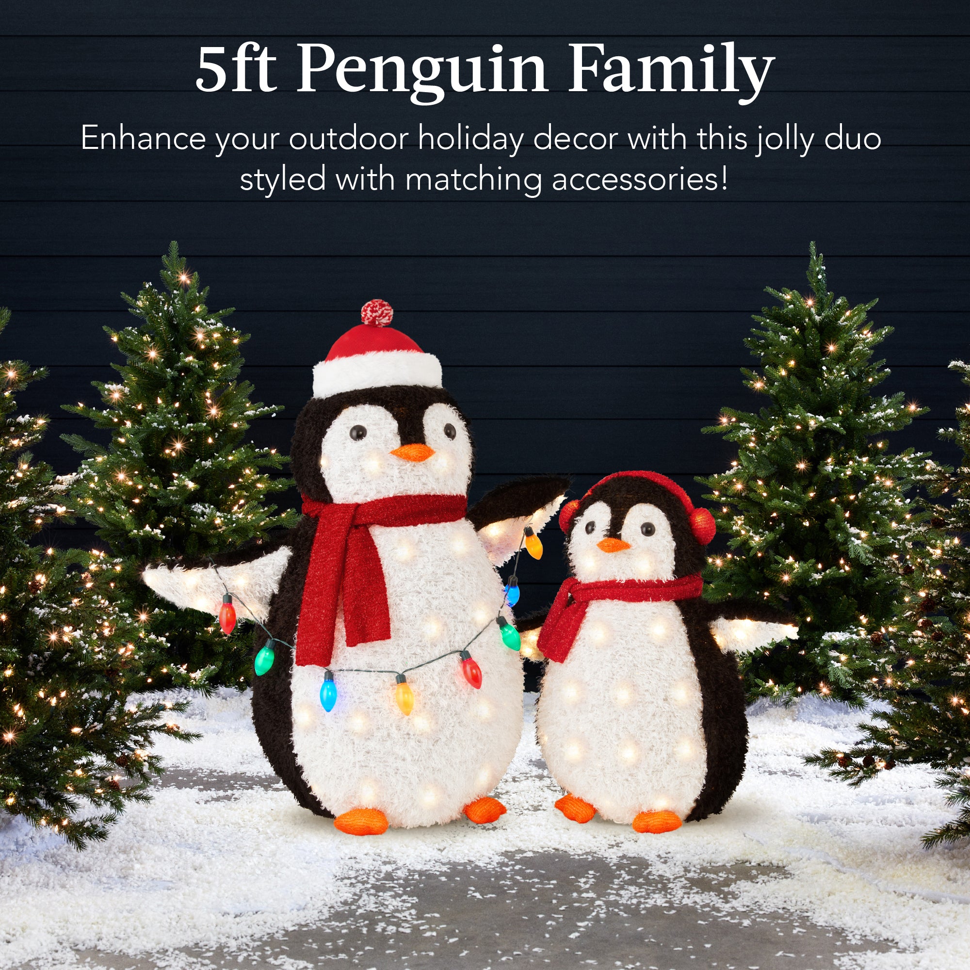 5Ft Lighted Penguin Family, 210 LEDs, XL Pop Up Outdoor Christmas Yard Decor