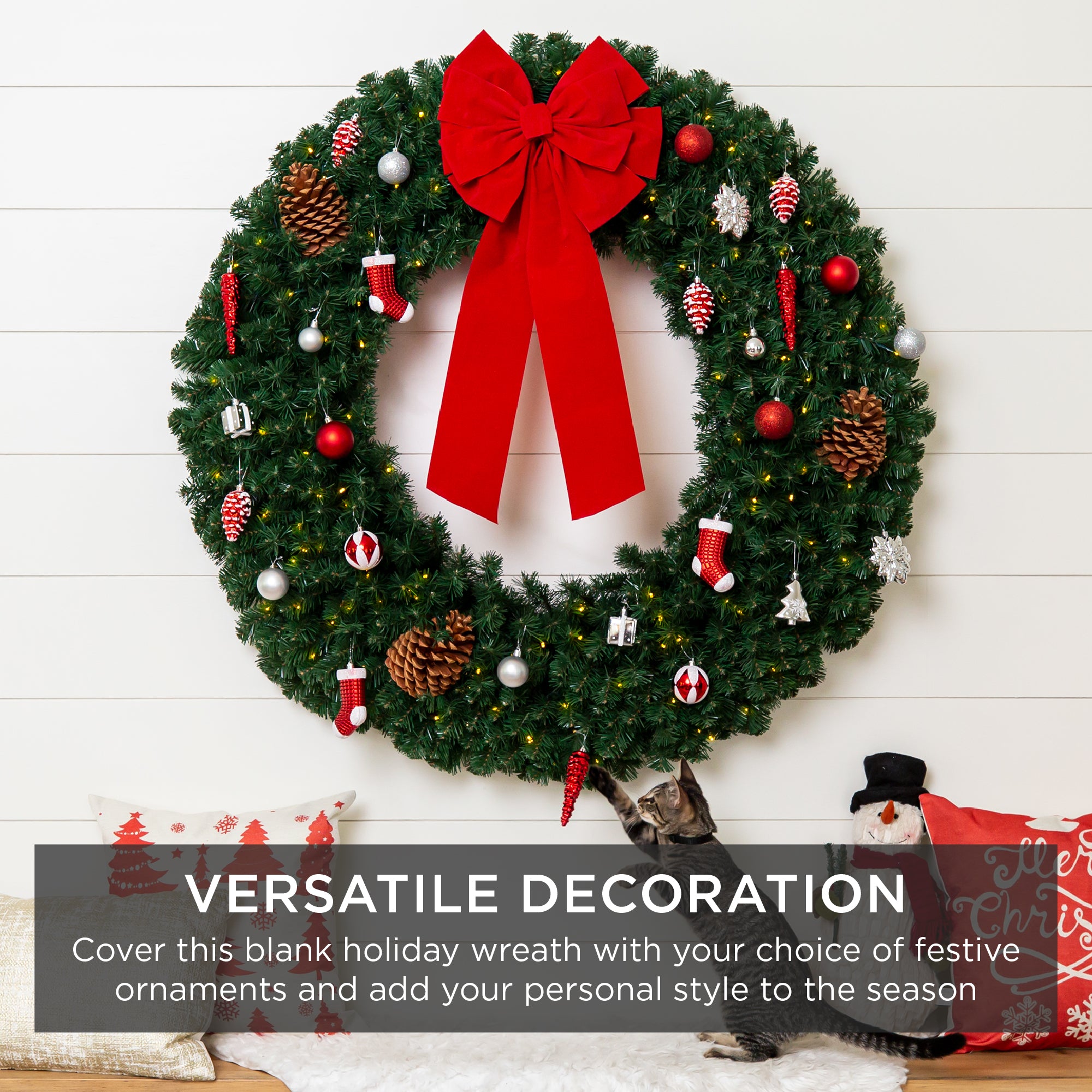 Pre-Lit Artificial Fir Christmas Wreath w/ Multicolor LED Lights