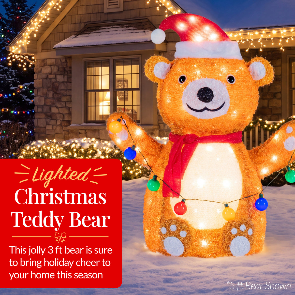 Lighted PopUp Teddy Bear Large Outdoor Christmas Holiday Decoration LEDs