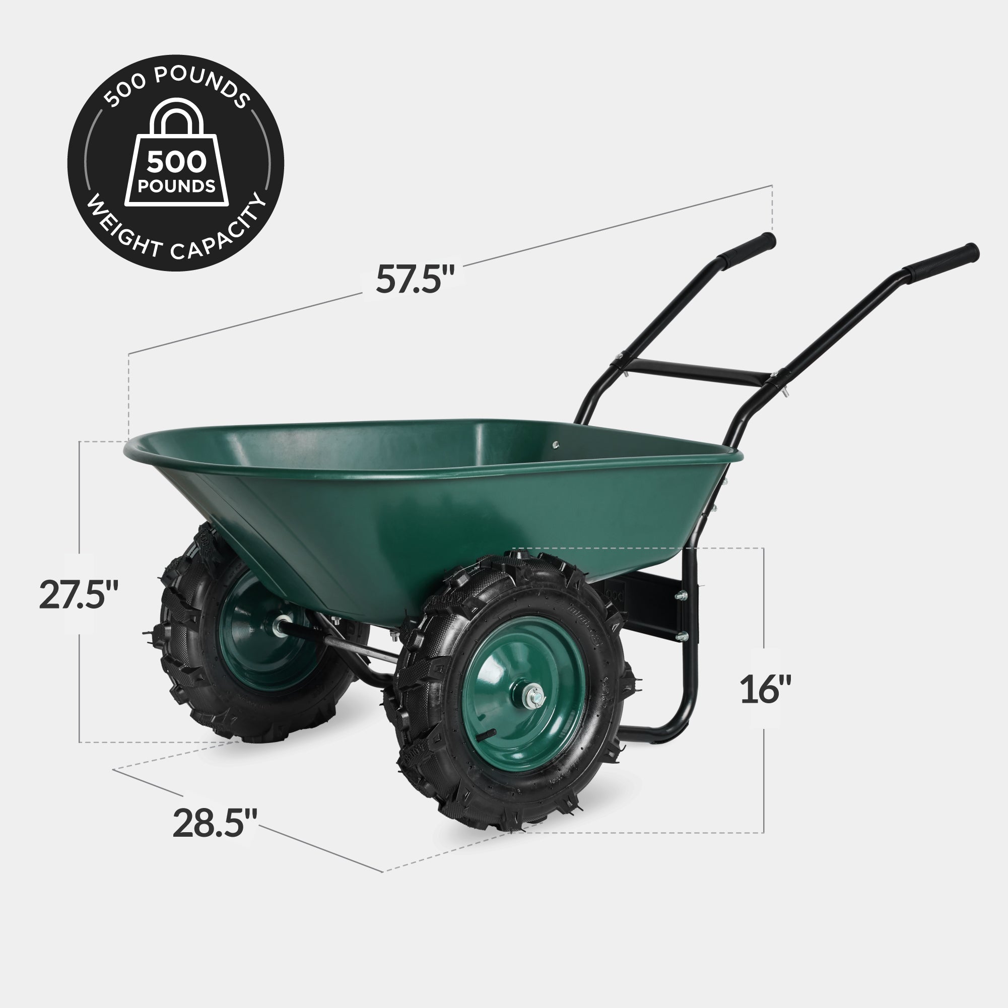 Dual-Wheel Wheelbarrow w/Built in Stand, 500lb Capacity, Extra Large Wheels