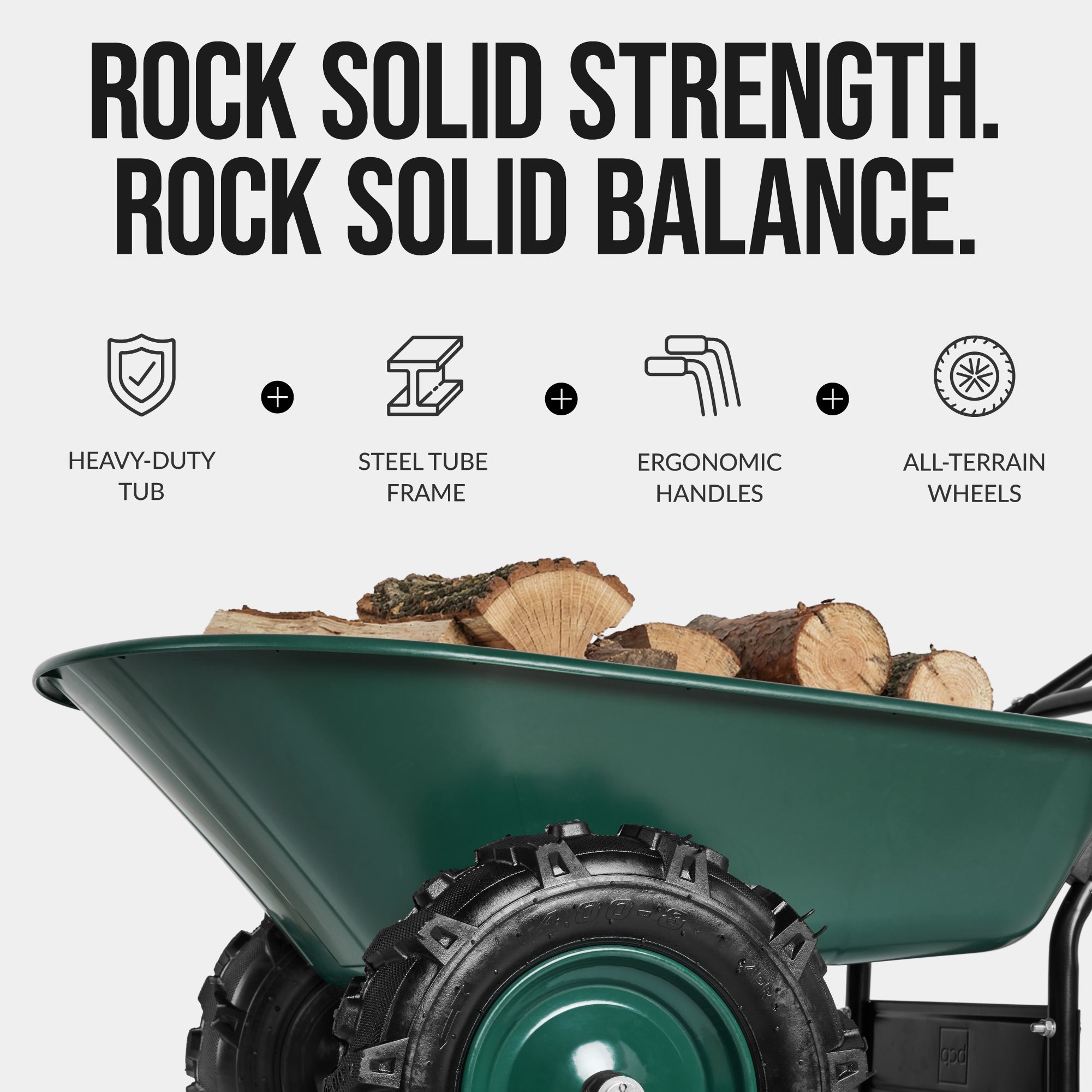 Dual-Wheel Wheelbarrow w/Built in Stand, 500lb Capacity, Extra Large Wheels