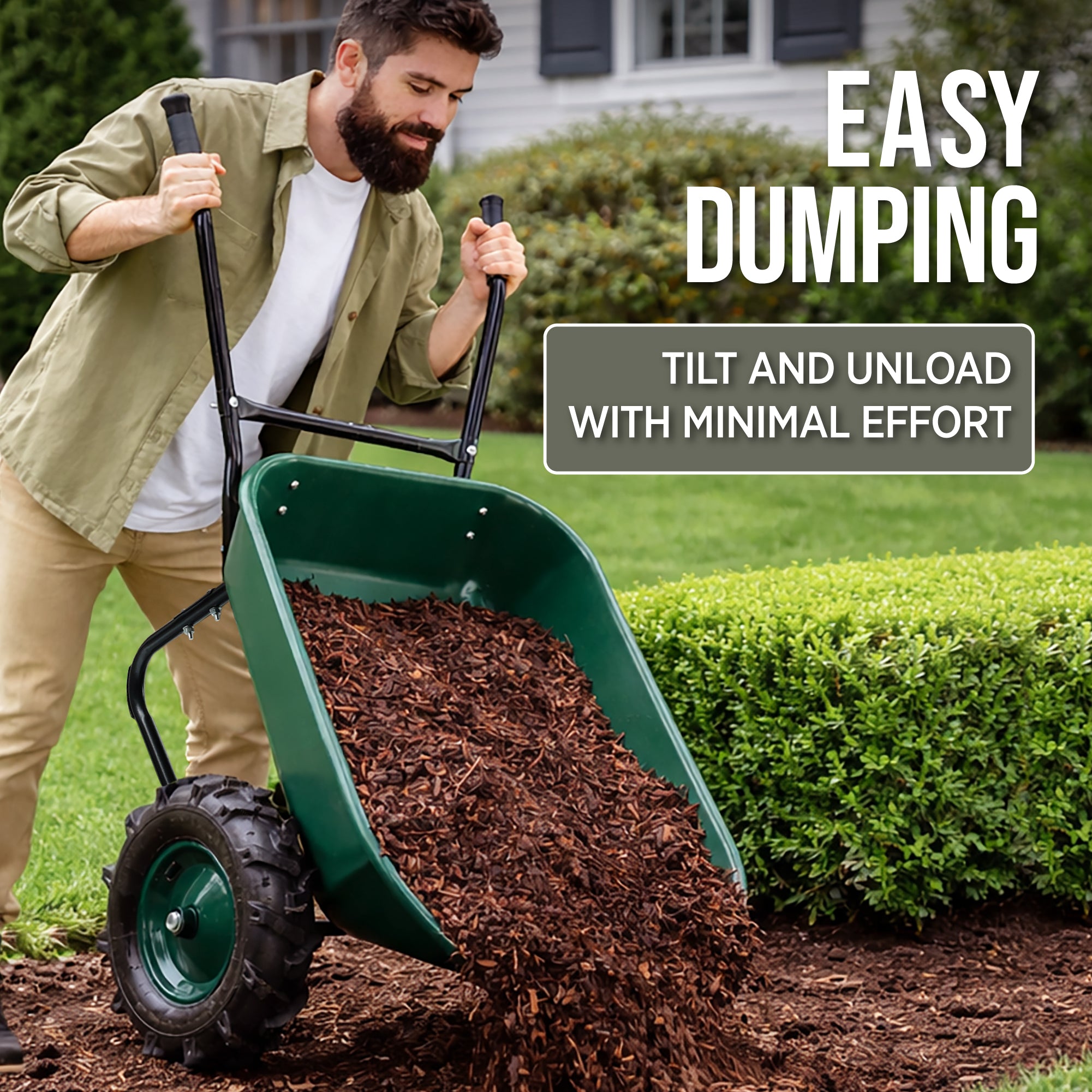 Dual-Wheel Wheelbarrow w/Built in Stand, 500lb Capacity, Extra Large Wheels