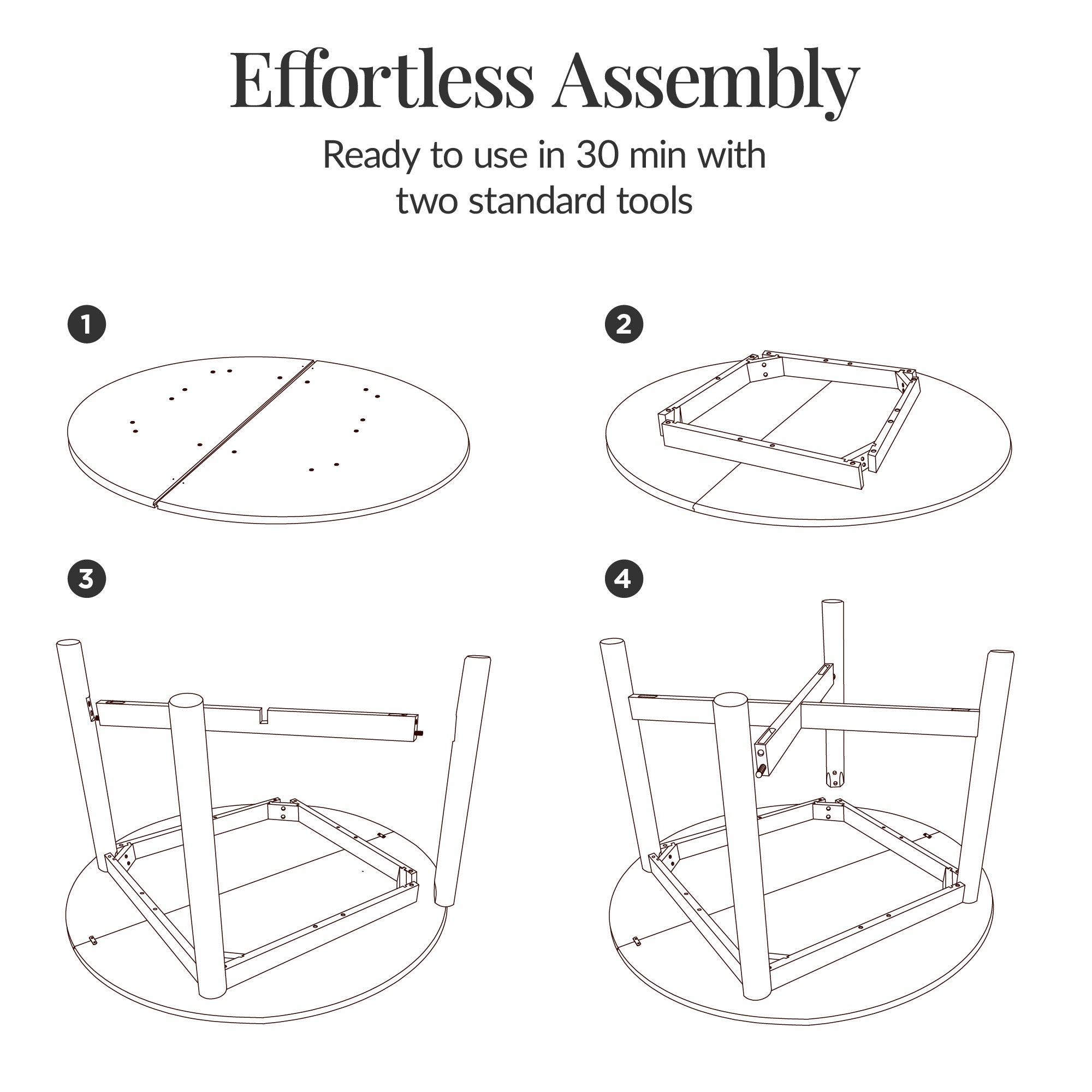47in Round Solid Wood Dining Table, Modern Farmhouse Table For 4