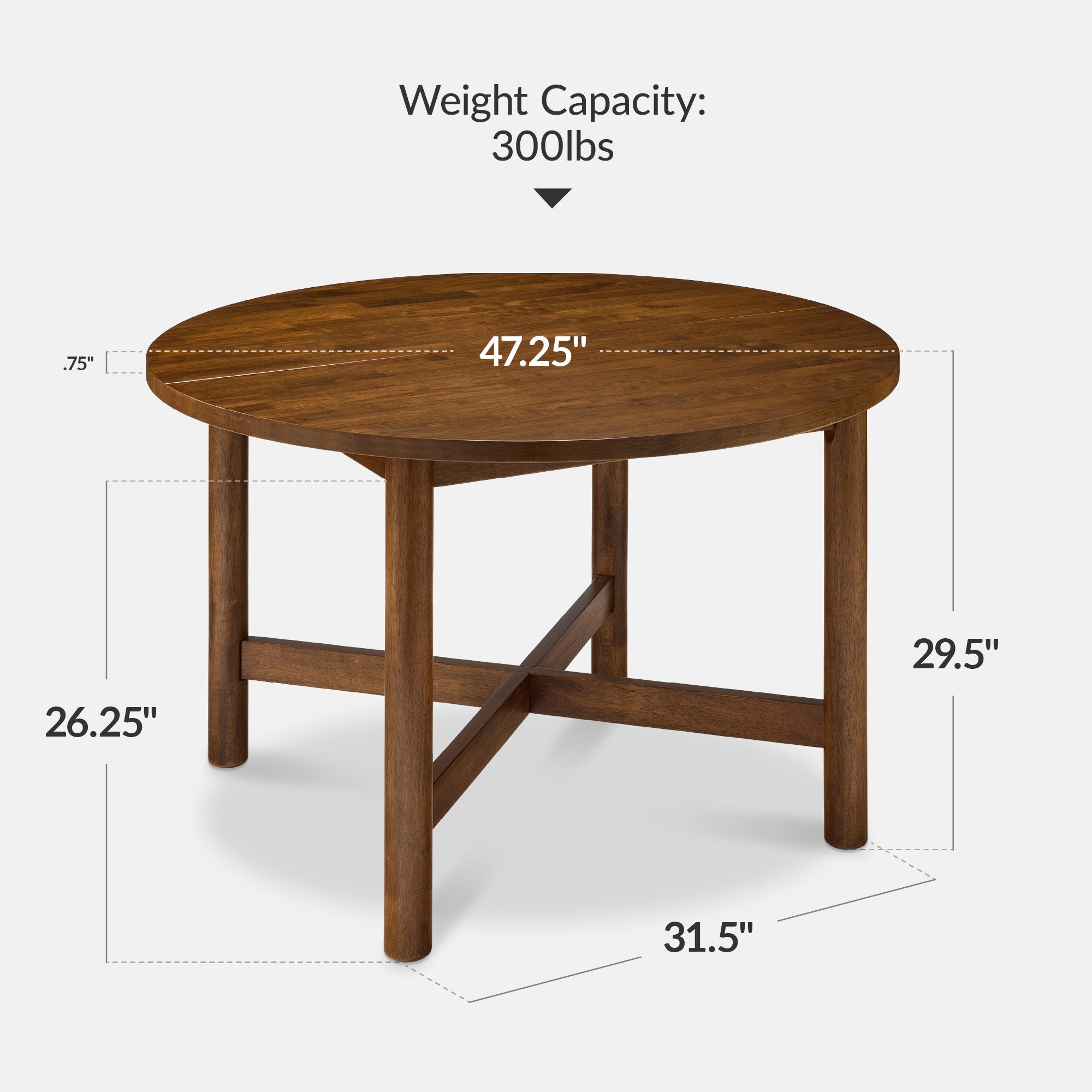47in Round Solid Wood Dining Table, Modern Farmhouse Table For 4