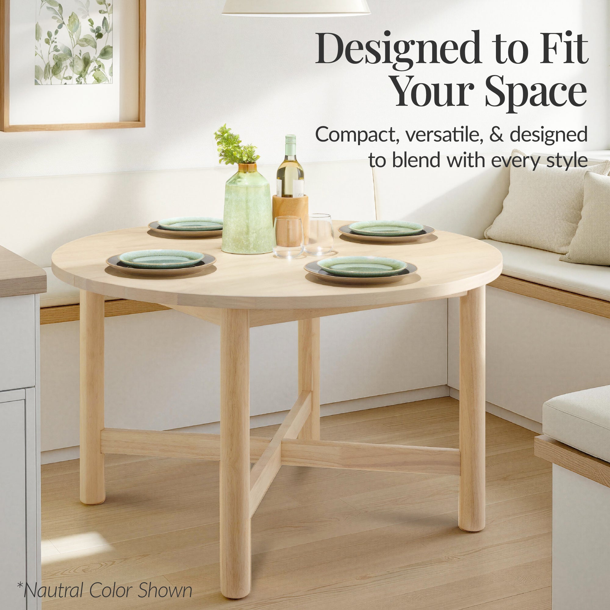 47in Round Solid Wood Dining Table, Modern Farmhouse Table For 4