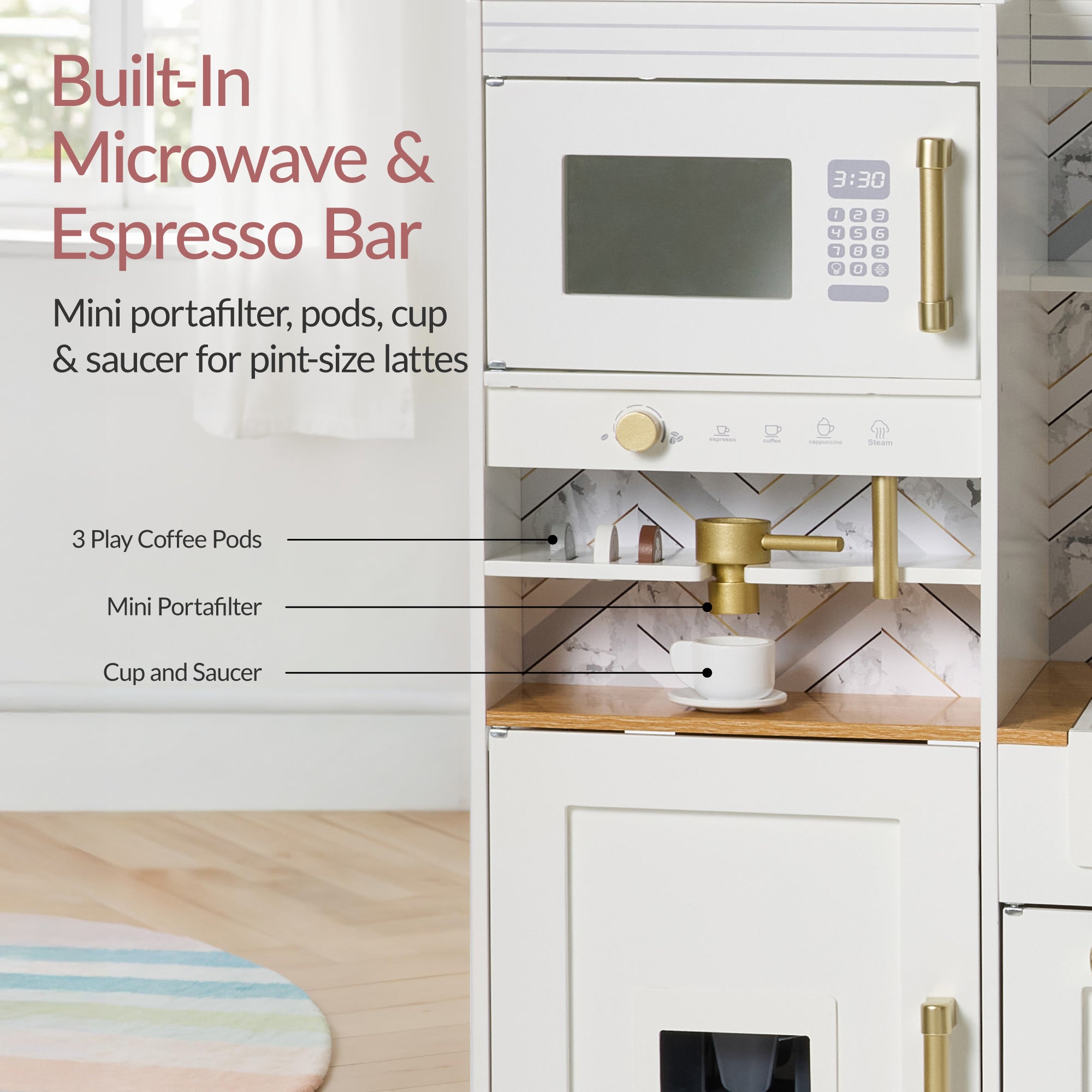 Pretend Kitchen Toy Set for Kids w/Lights, Sounds, Island, Espresso Machine