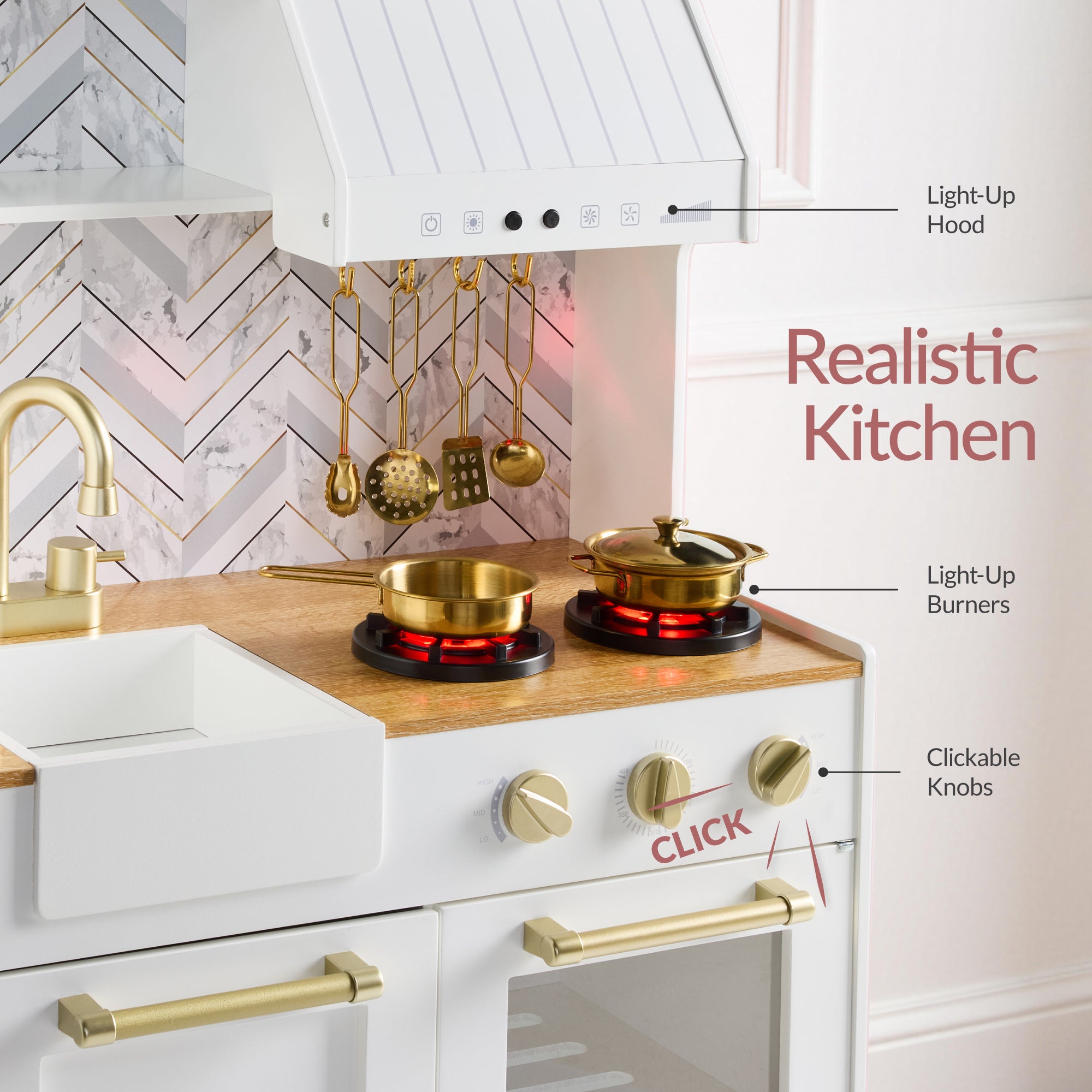 Pretend Kitchen Toy Set for Kids w/Lights, Sounds, Island, Espresso Machine