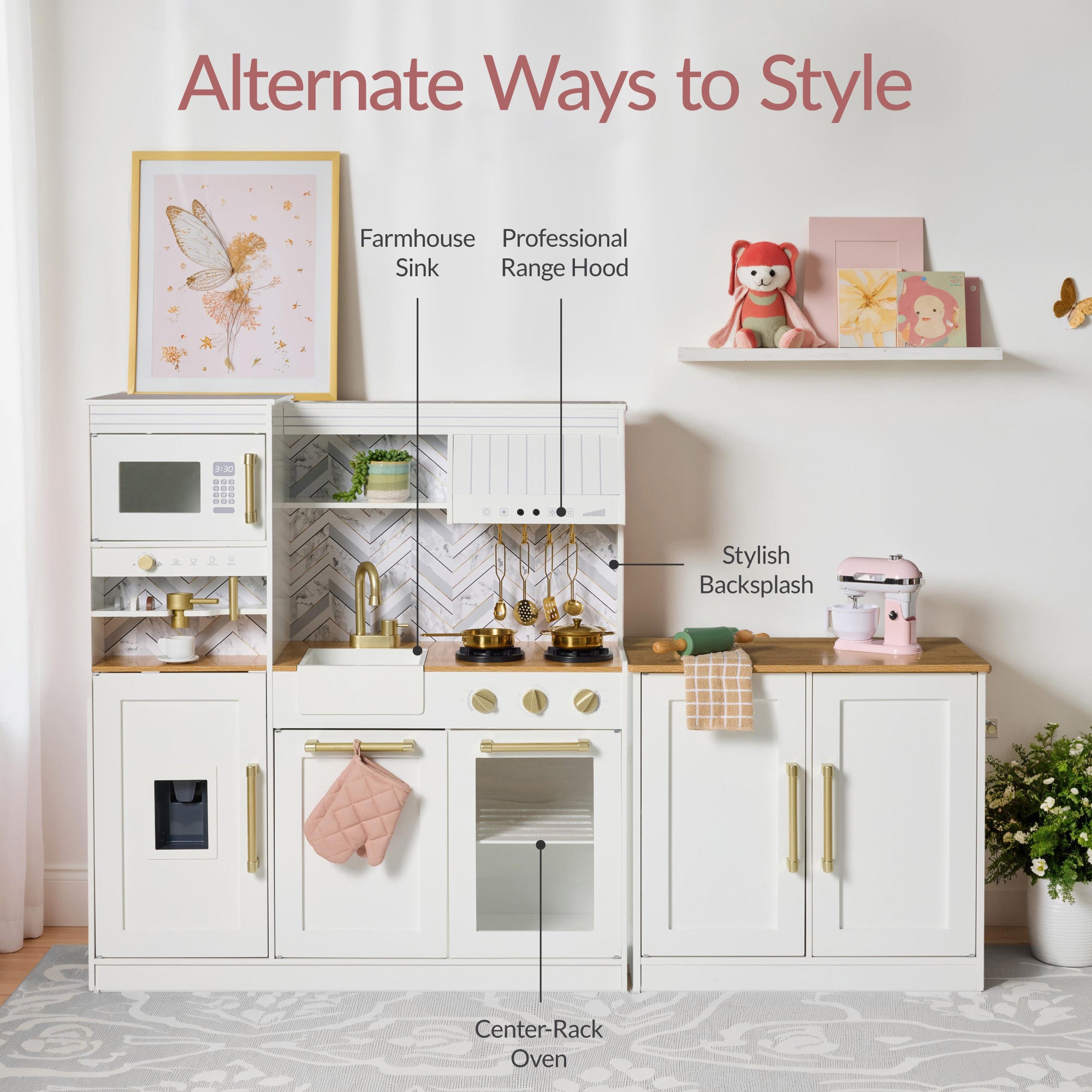 Pretend Kitchen Toy Set for Kids w/Lights, Sounds, Island, Espresso Machine