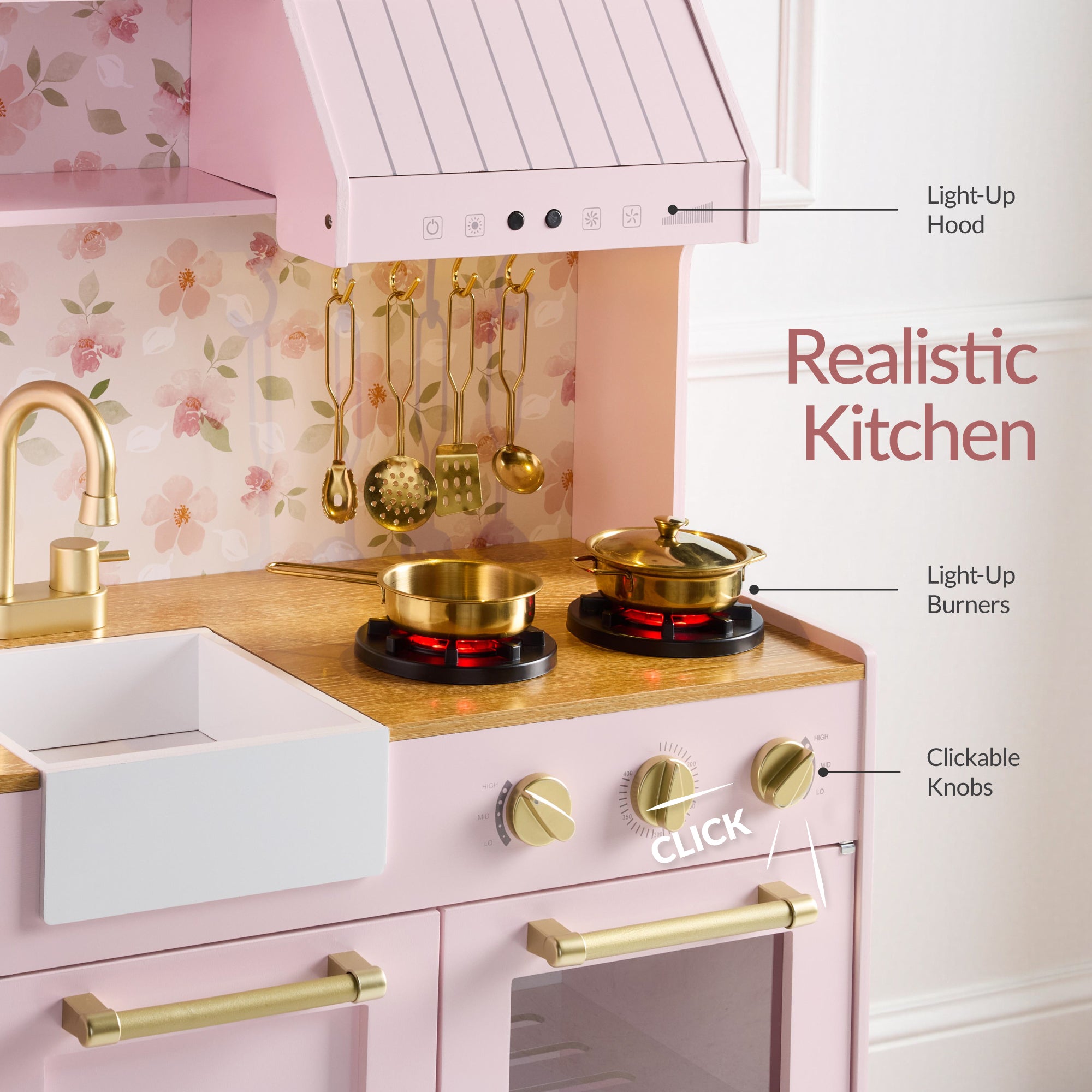 Pretend Kitchen Toy Set for Kids w/Lights, Sounds, Island, Espresso Machine