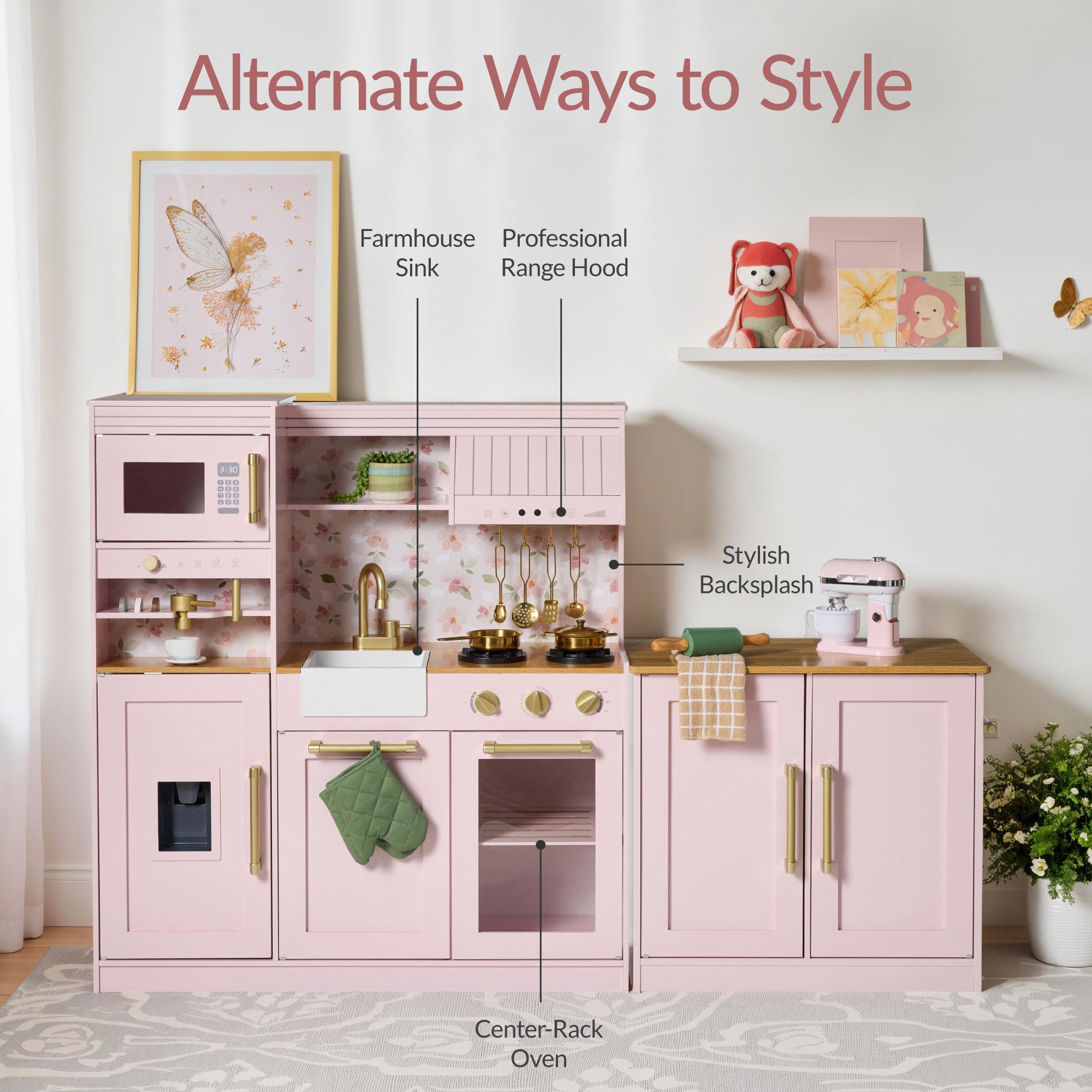 Pretend Kitchen Toy Set for Kids w/Lights, Sounds, Island, Espresso Machine