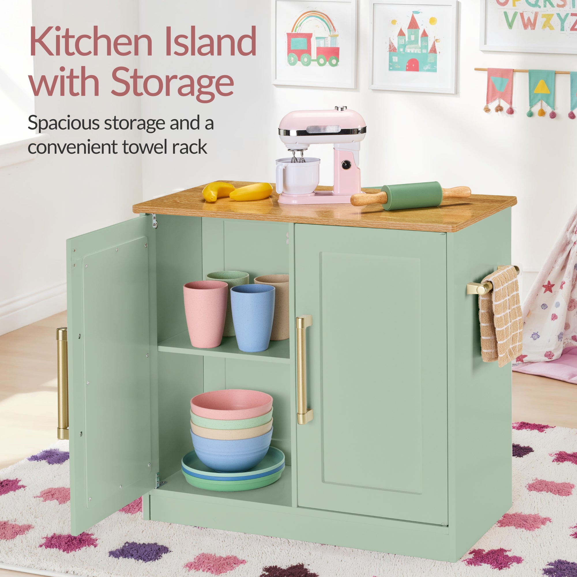 Pretend Kitchen Toy Set for Kids w/Lights, Sounds, Island, Espresso Machine