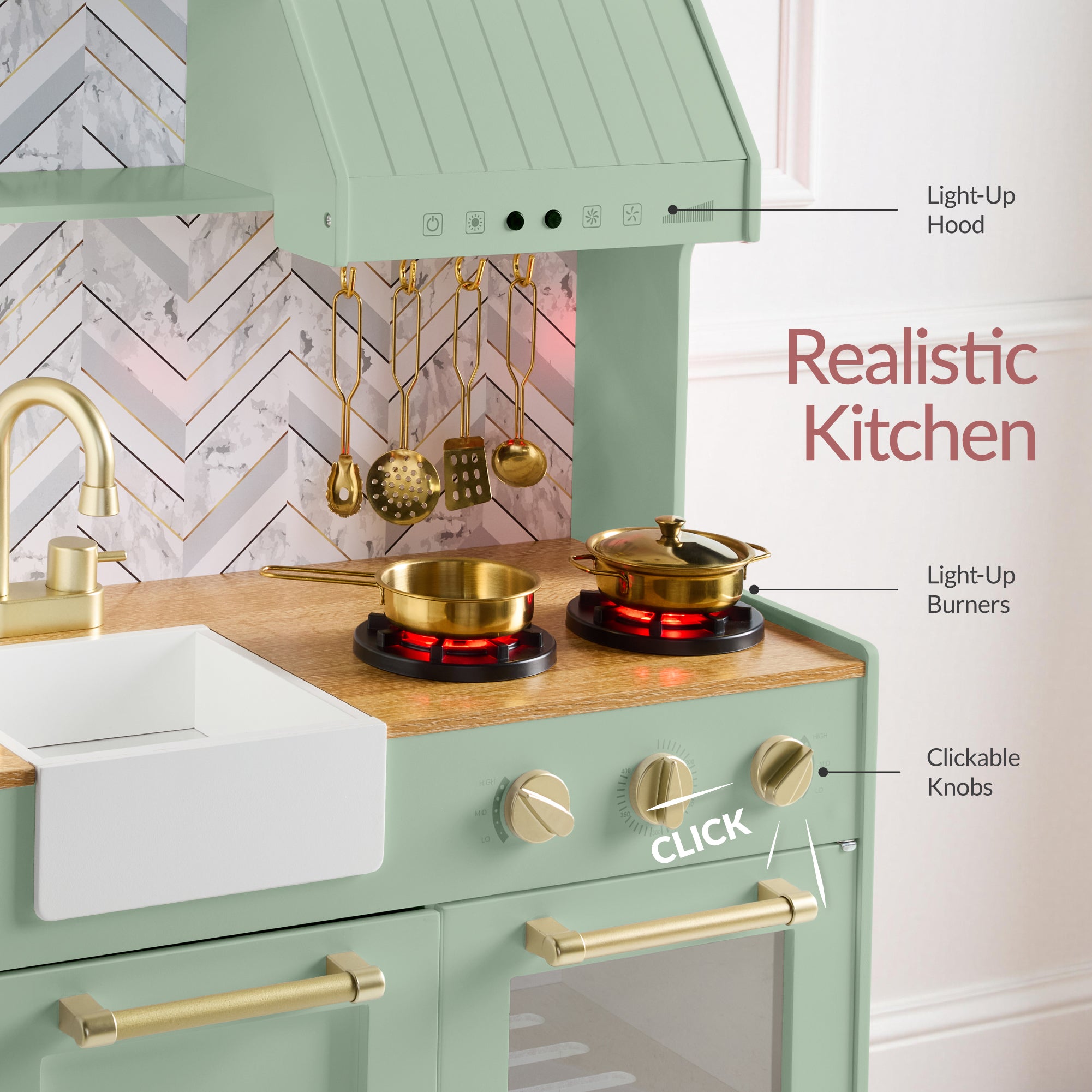 Pretend Kitchen Toy Set for Kids w/Lights, Sounds, Island, Espresso Machine