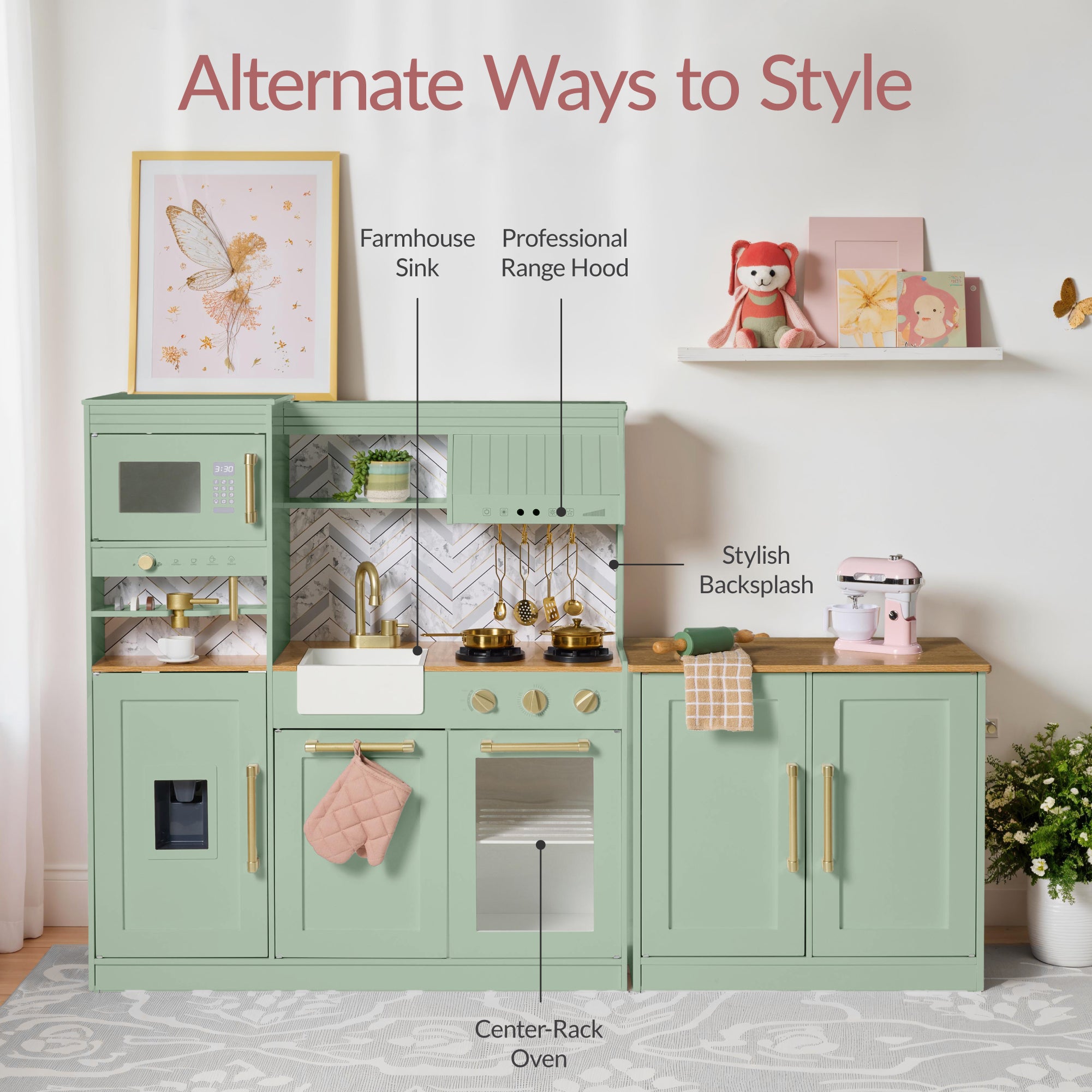 Pretend Kitchen Toy Set for Kids w/Lights, Sounds, Island, Espresso Machine