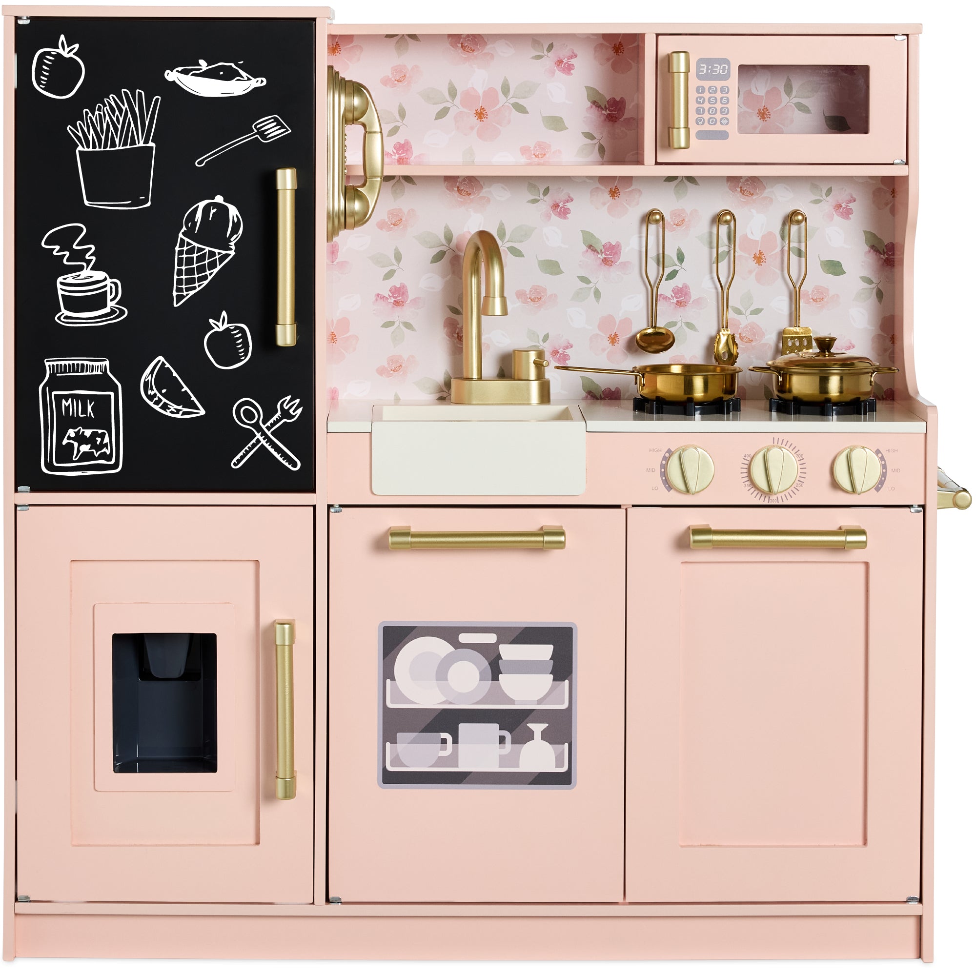 Pretend Play Kitchen Wooden Toy Set for Kids with 11 Accessories