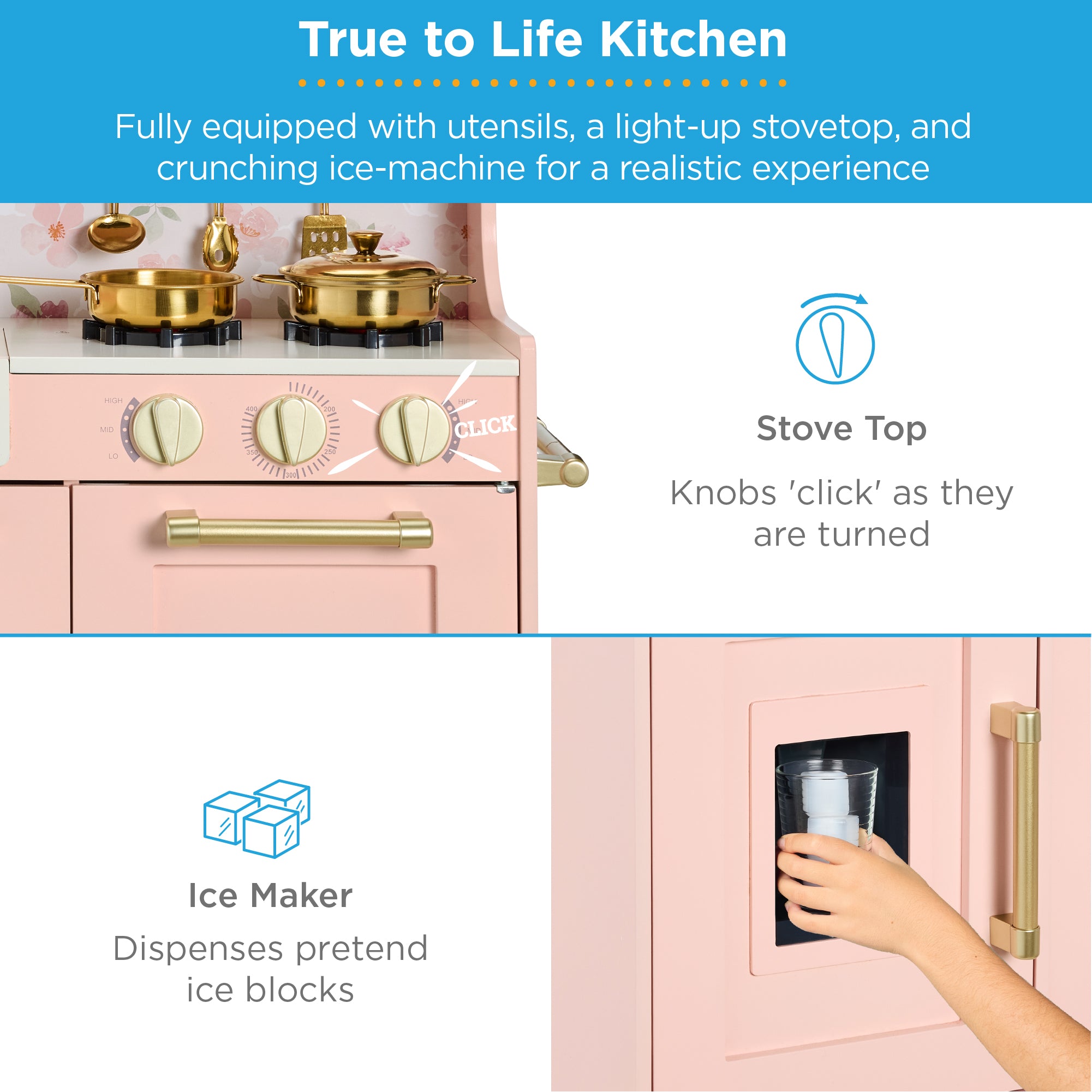 Pretend Play Kitchen Wooden Toy Set for Kids with 11 Accessories