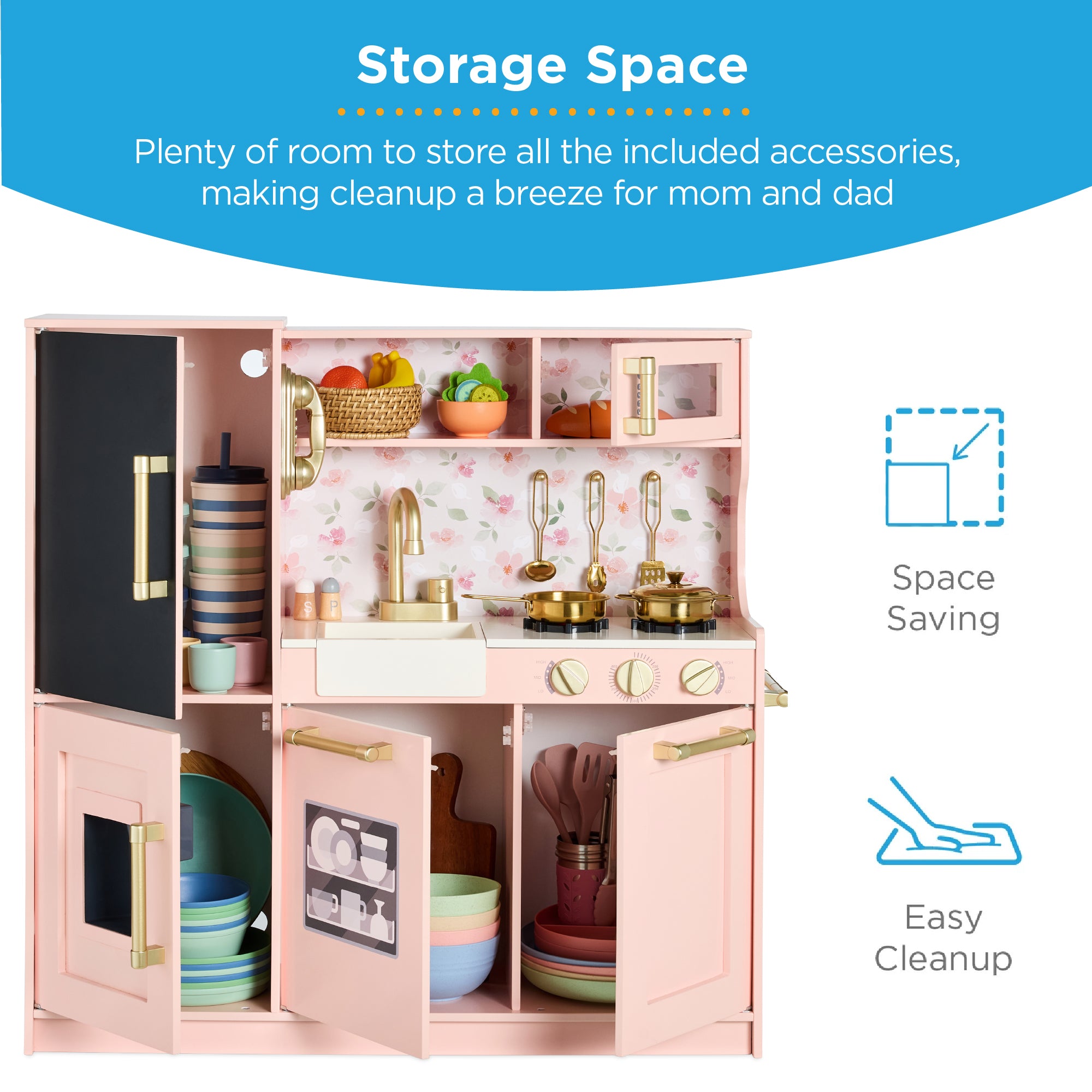 Pretend Play Kitchen Wooden Toy Set for Kids with 11 Accessories