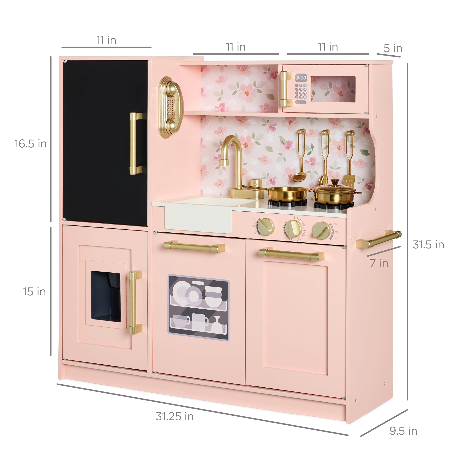 Pretend Play Kitchen Wooden Toy Set for Kids with 11 Accessories