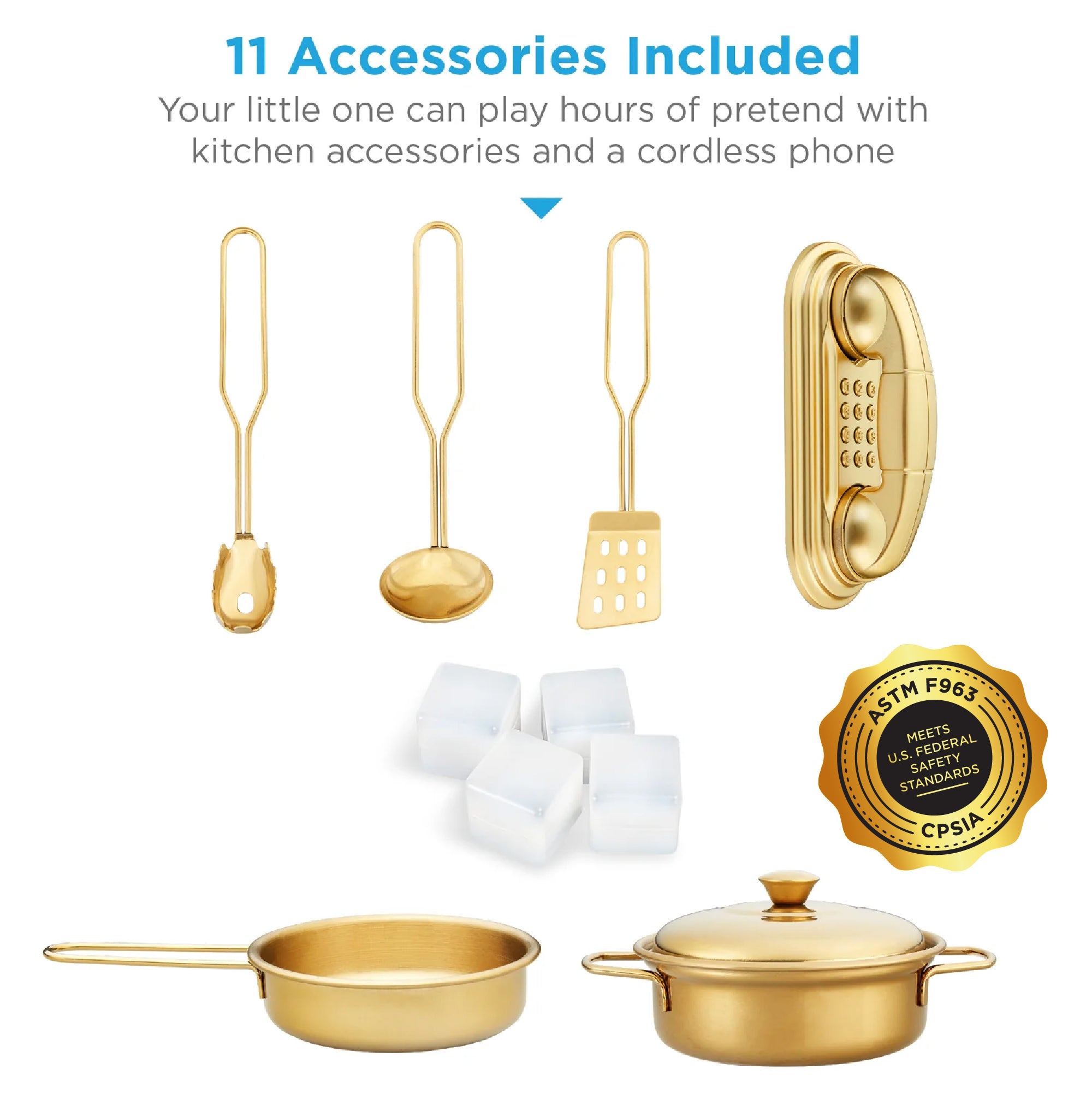 Pretend Play Kitchen Wooden Toy Set for Kids with 11 Accessories