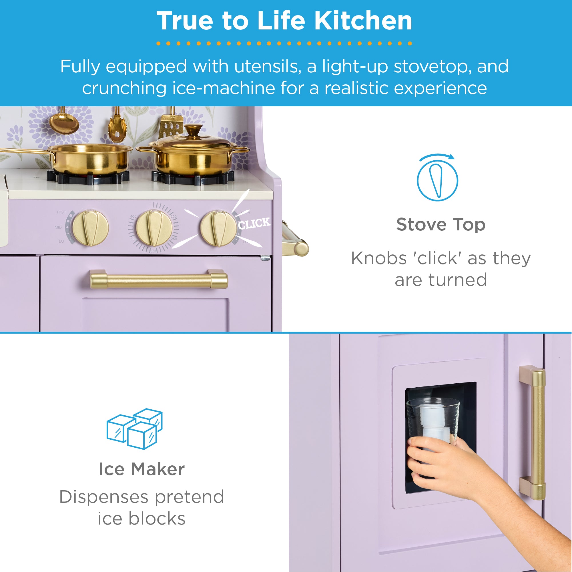 Pretend Play Kitchen Wooden Toy Set for Kids with 11 Accessories