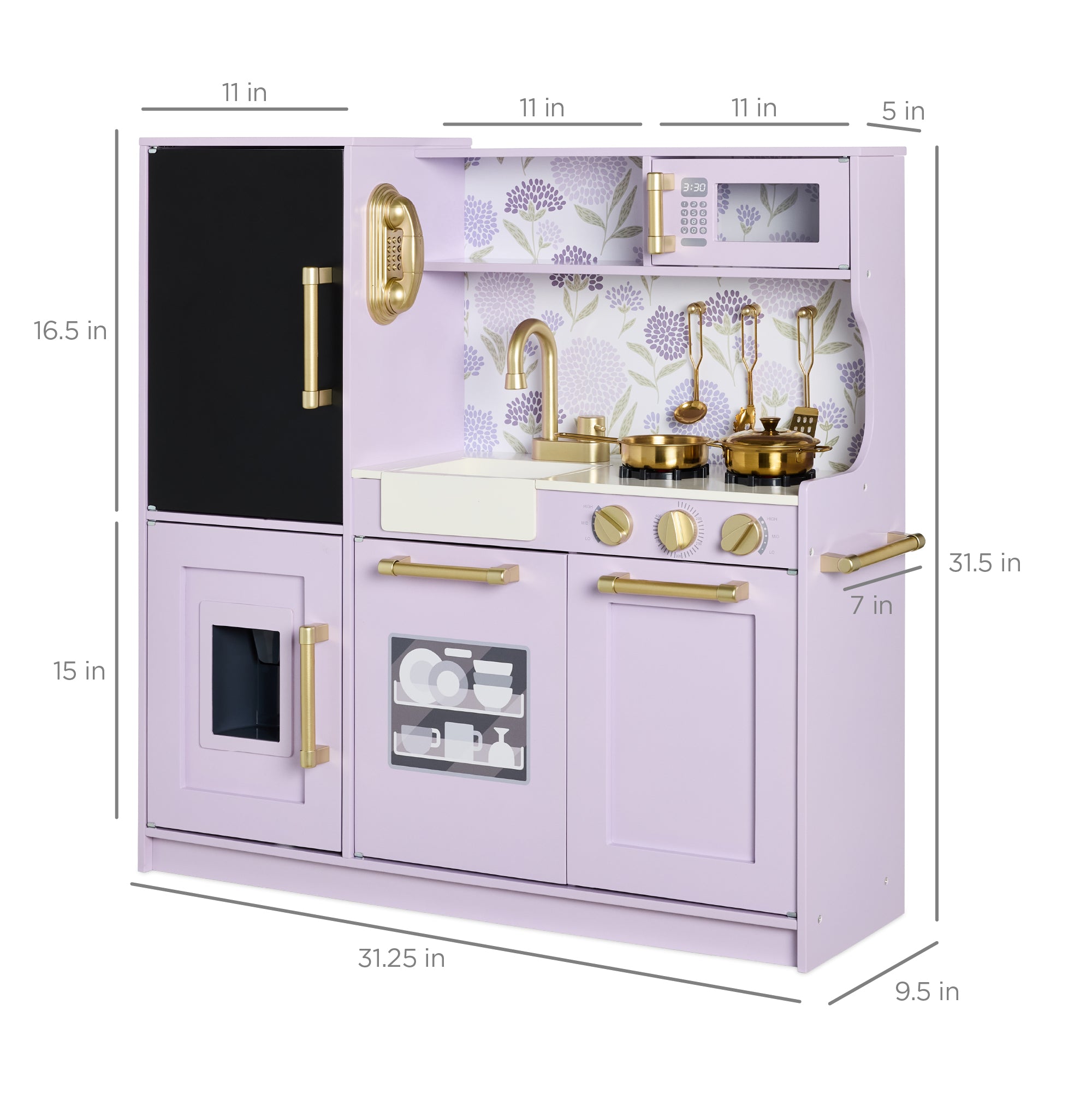 Pretend Play Kitchen Wooden Toy Set for Kids with 11 Accessories