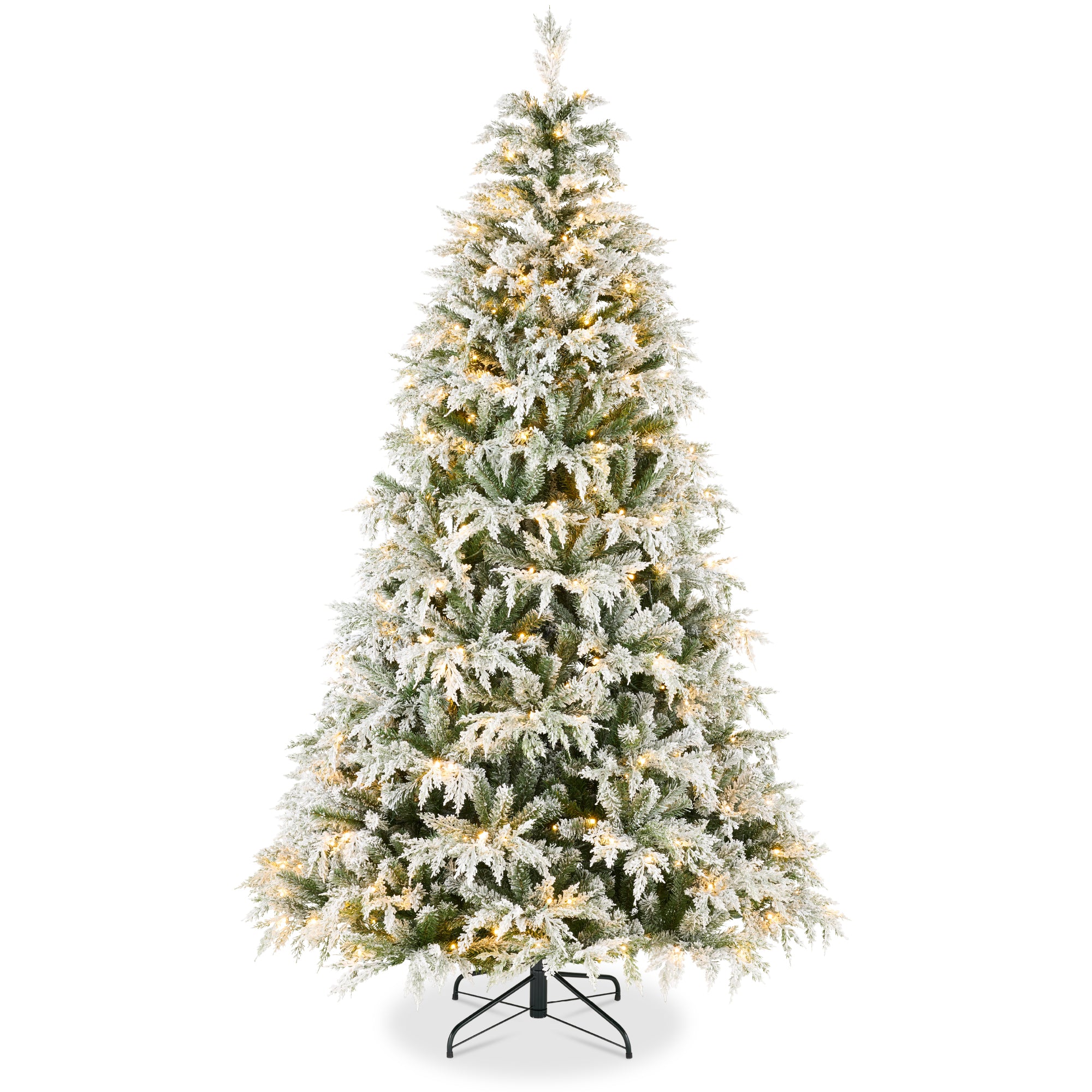 Pre-Lit Flocked Cedar Cypress Christmas Tree w/ Twinkling Lights