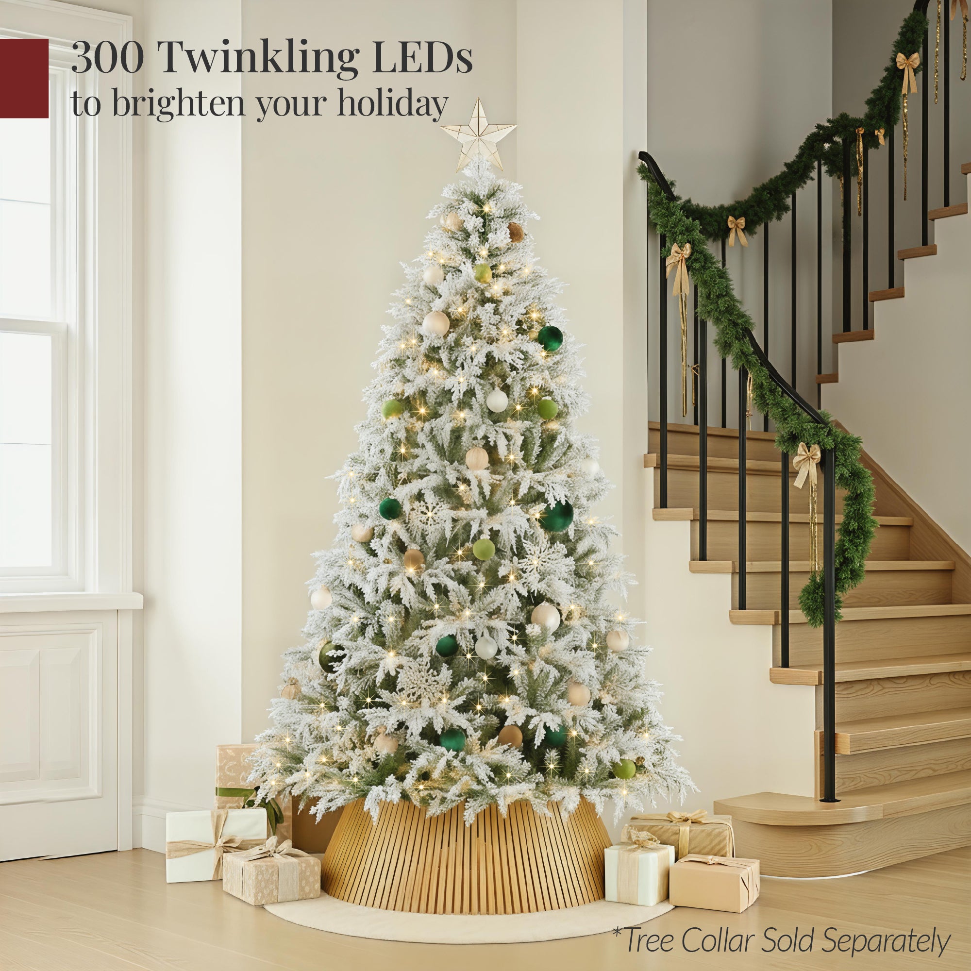 Pre-Lit Flocked Cedar Cypress Christmas Tree w/ Twinkling Lights