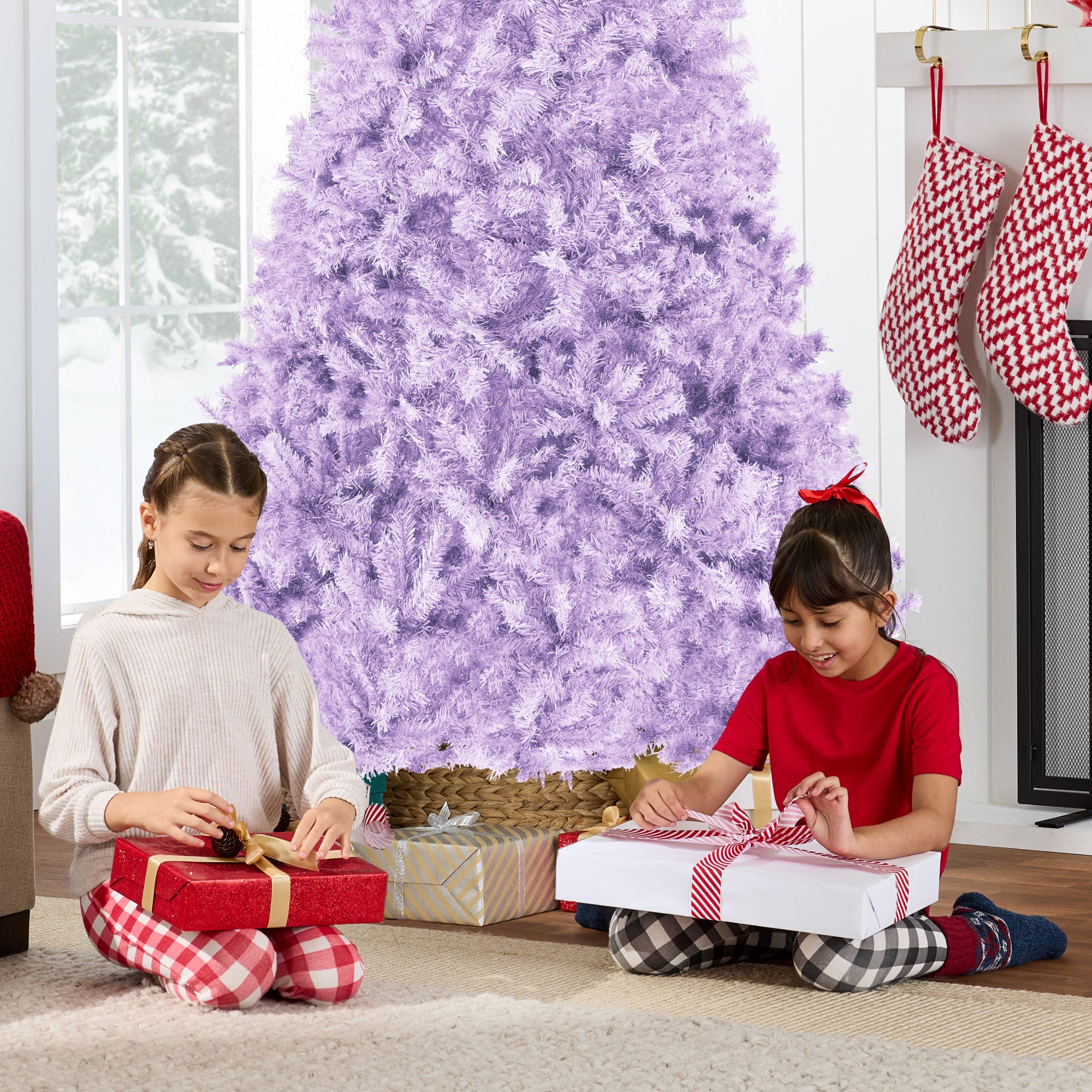 Artificial Lavender Christmas Tree, Unlit Pine Design w/Easy Assembly
