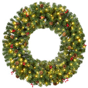 Pre-Lit Artificial Christmas Wreath w/Berries & Pinecones, Lights
