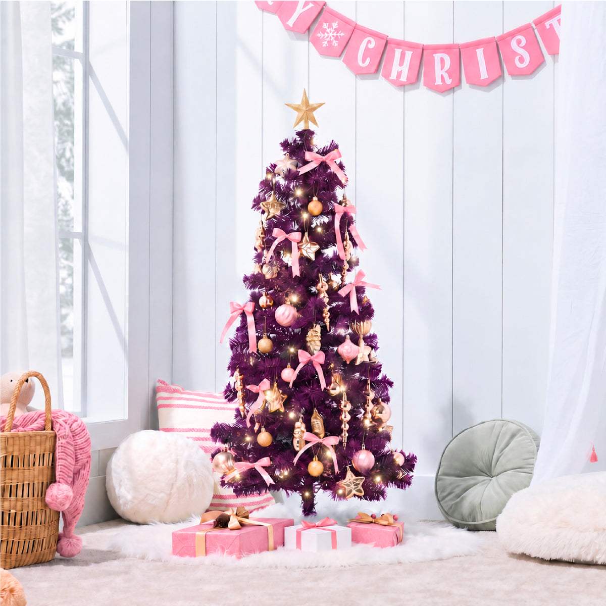Pre-lit Colorful Mini Spruce Christmas Tree w/ LED Lights - 4ft