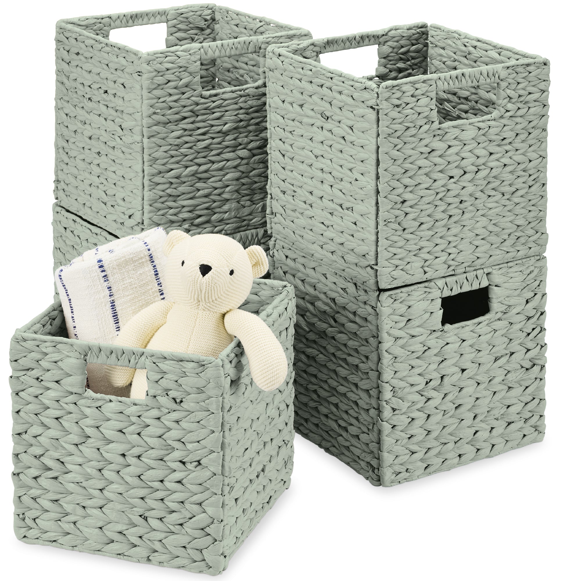 Basket File Inserts Set of 5 Collapsible Hyacinth Storage Baskets w/ Inserts - 10.5x10.5in ...